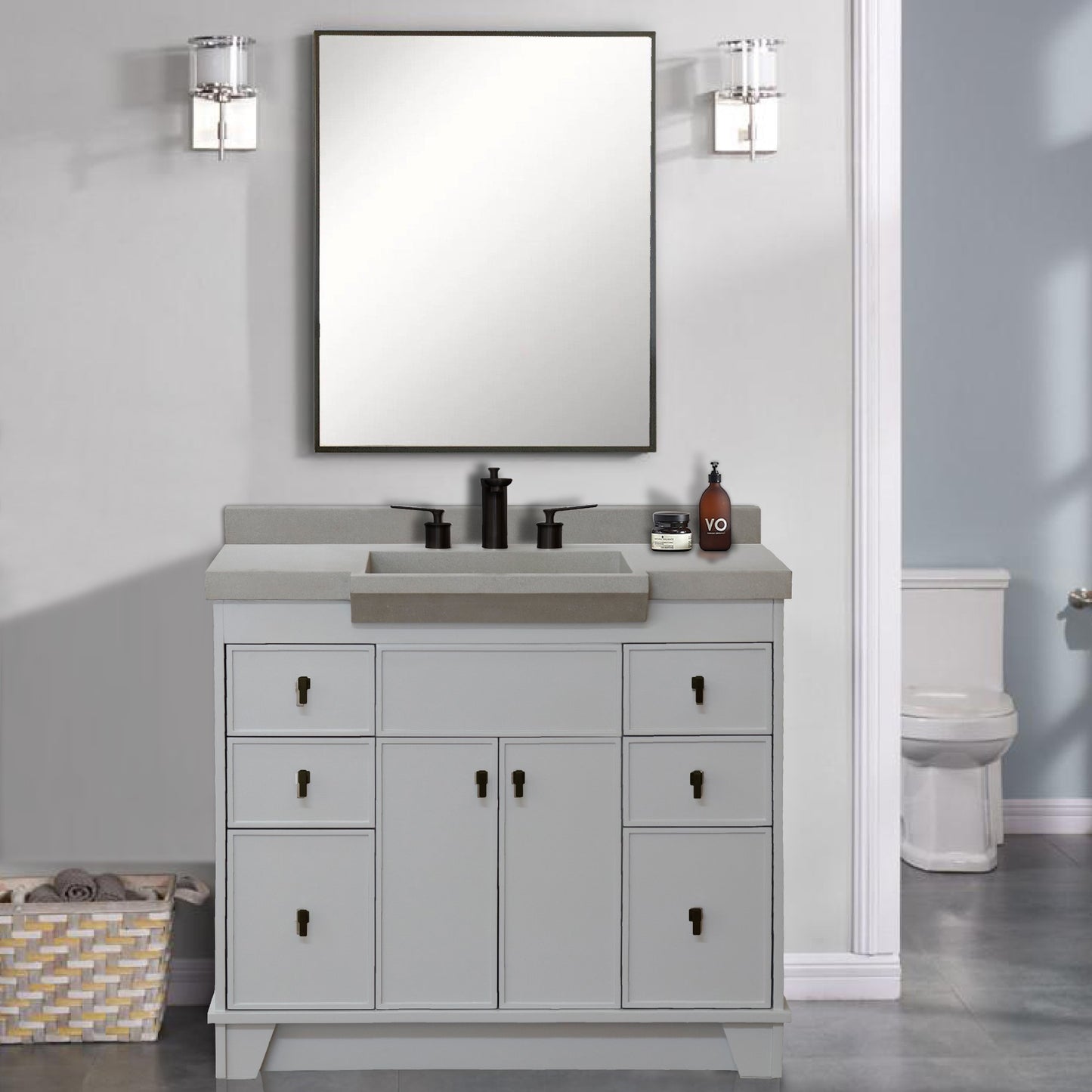 39" Single Sink Vanity Light Gray Finish in Gray Concrete Top
