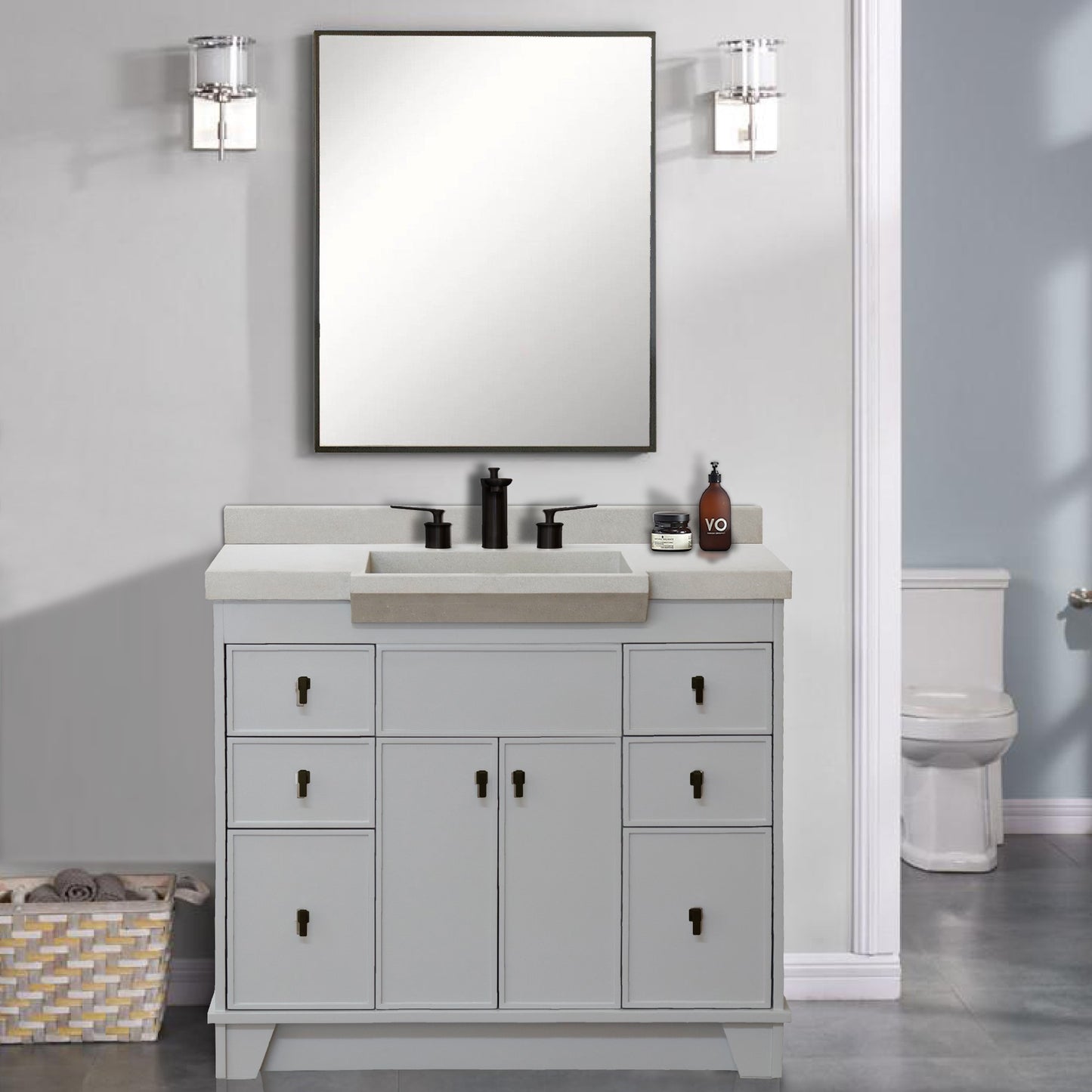 39" Single Sink Vanity Light Gray Finish in Sandy White Concrete Top