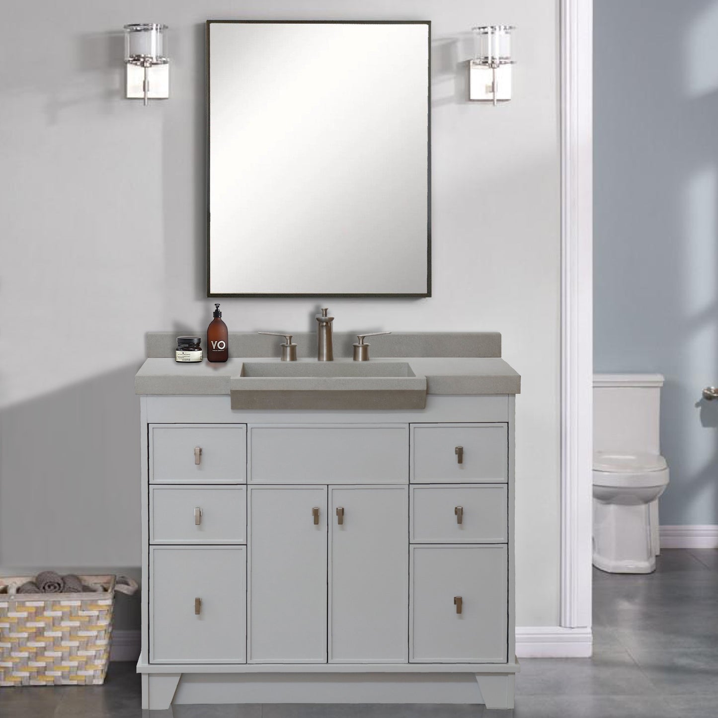 39" Single Sink Vanity Light Gray Finish in Gray Concrete Top