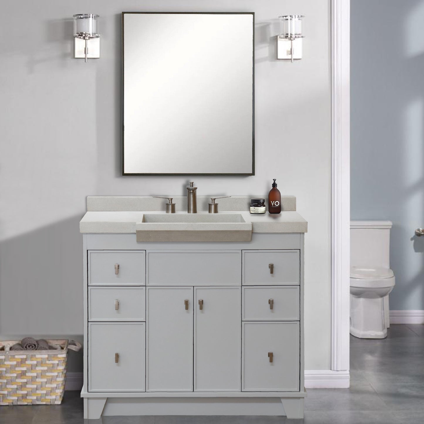 39" Single Sink Vanity Light Gray Finish in Sandy White Concrete Top