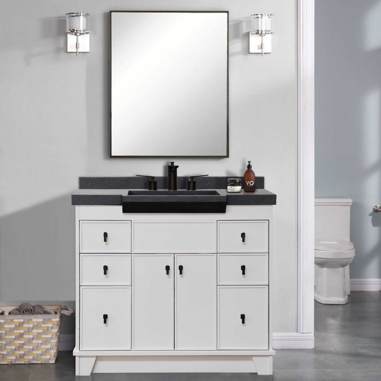 39" Single Sink Vanity White Finish in Black Concrete Top