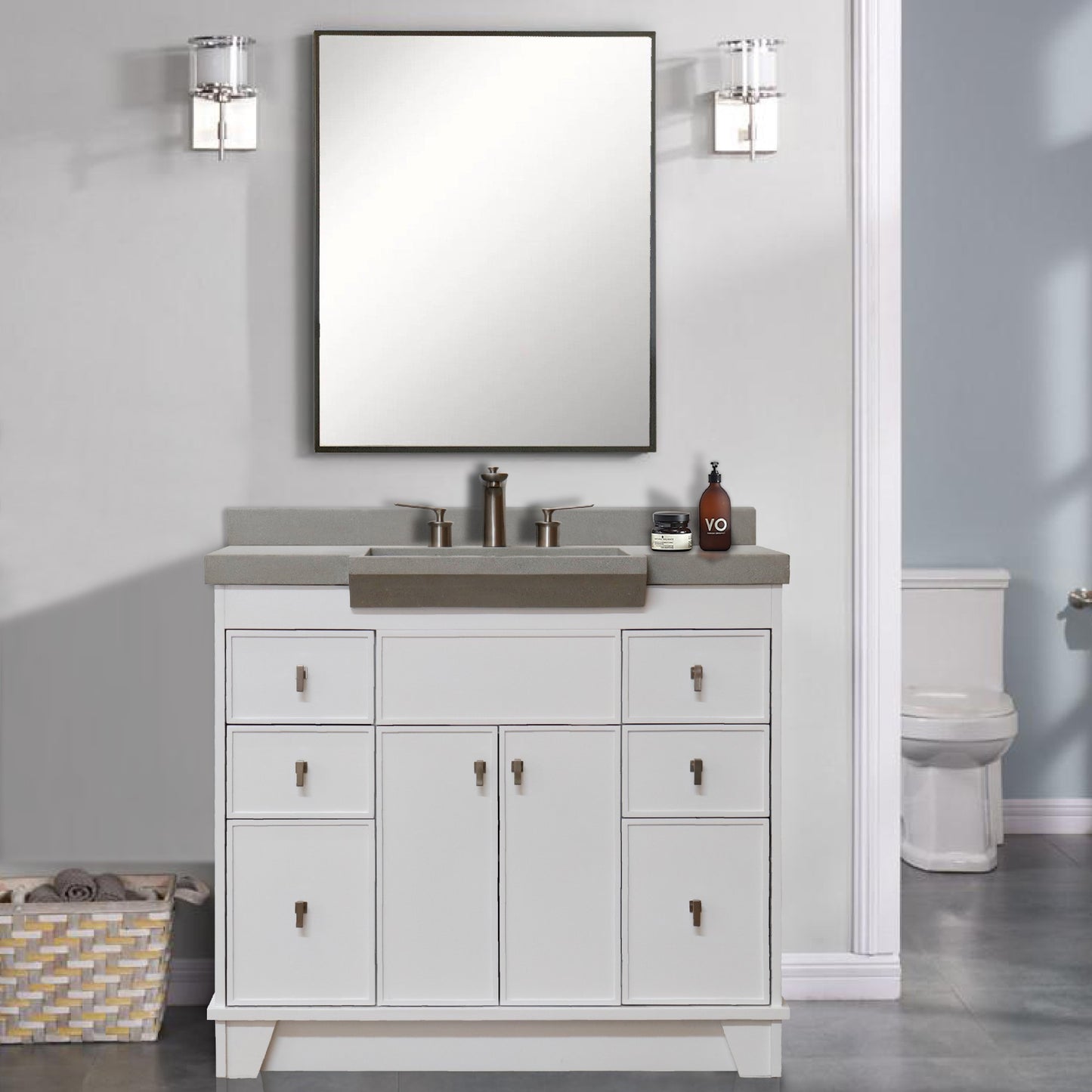 39" Single Sink Vanity White Finish in Gray Concrete Top