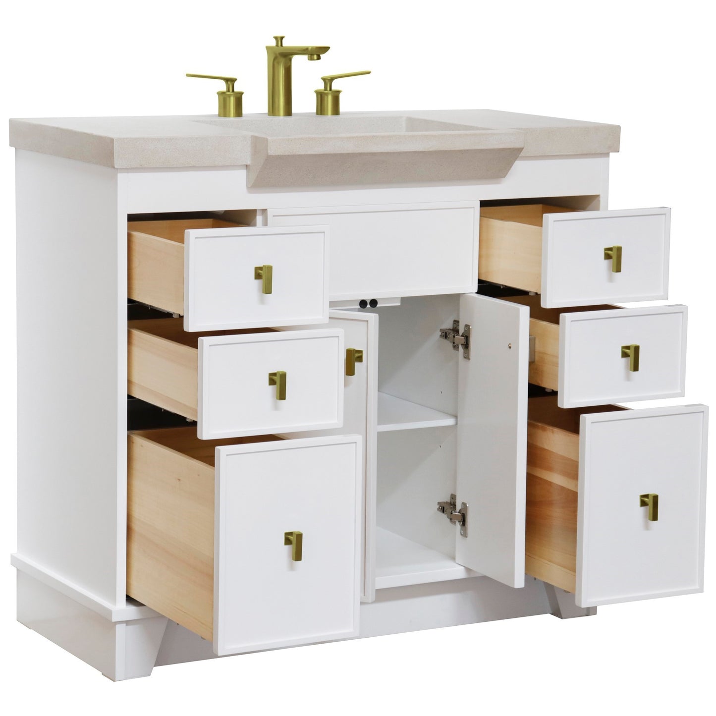 39" Single Sink Vanity White Finish in Sandy White Concrete Top