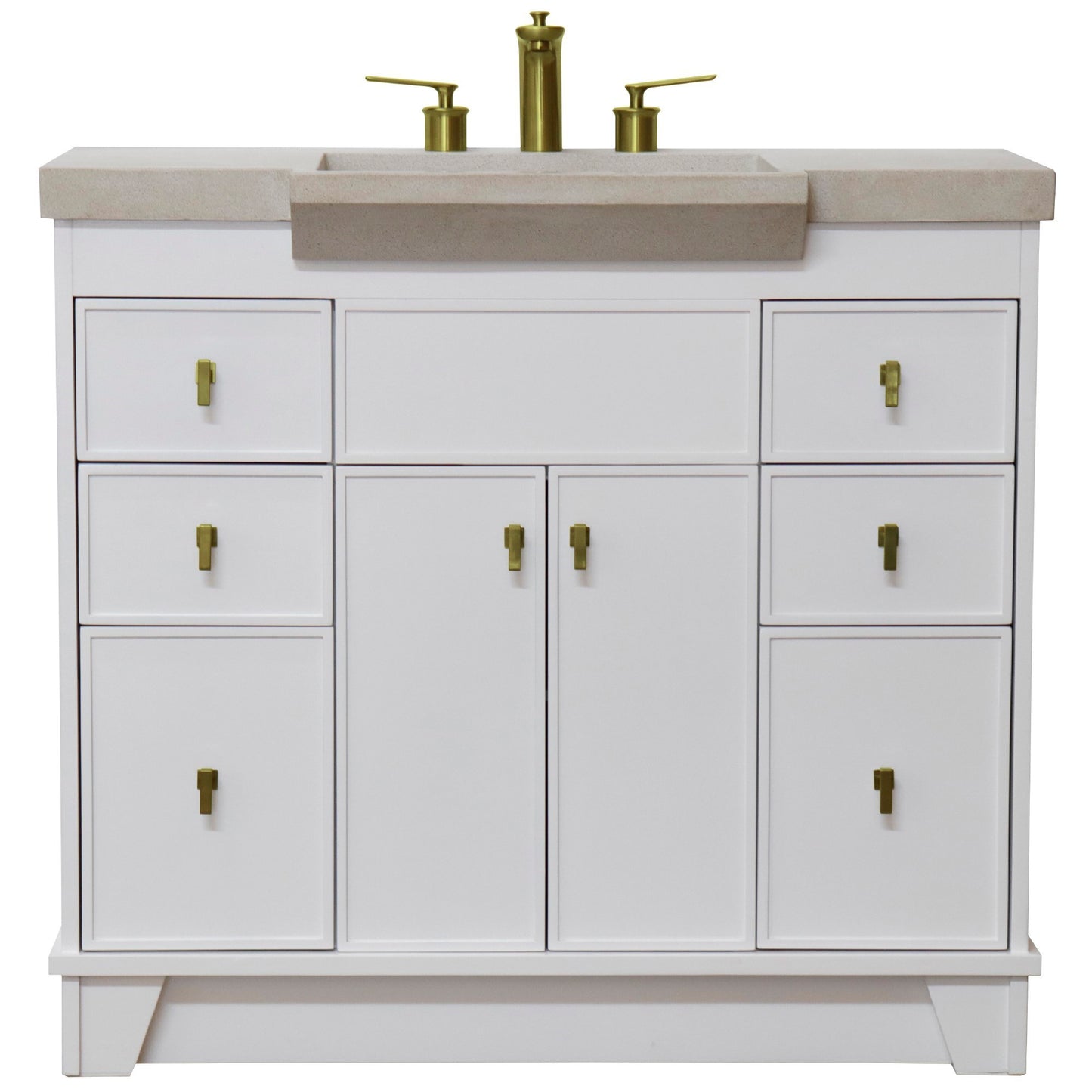 39" Single Sink Vanity White Finish in Sandy White Concrete Top
