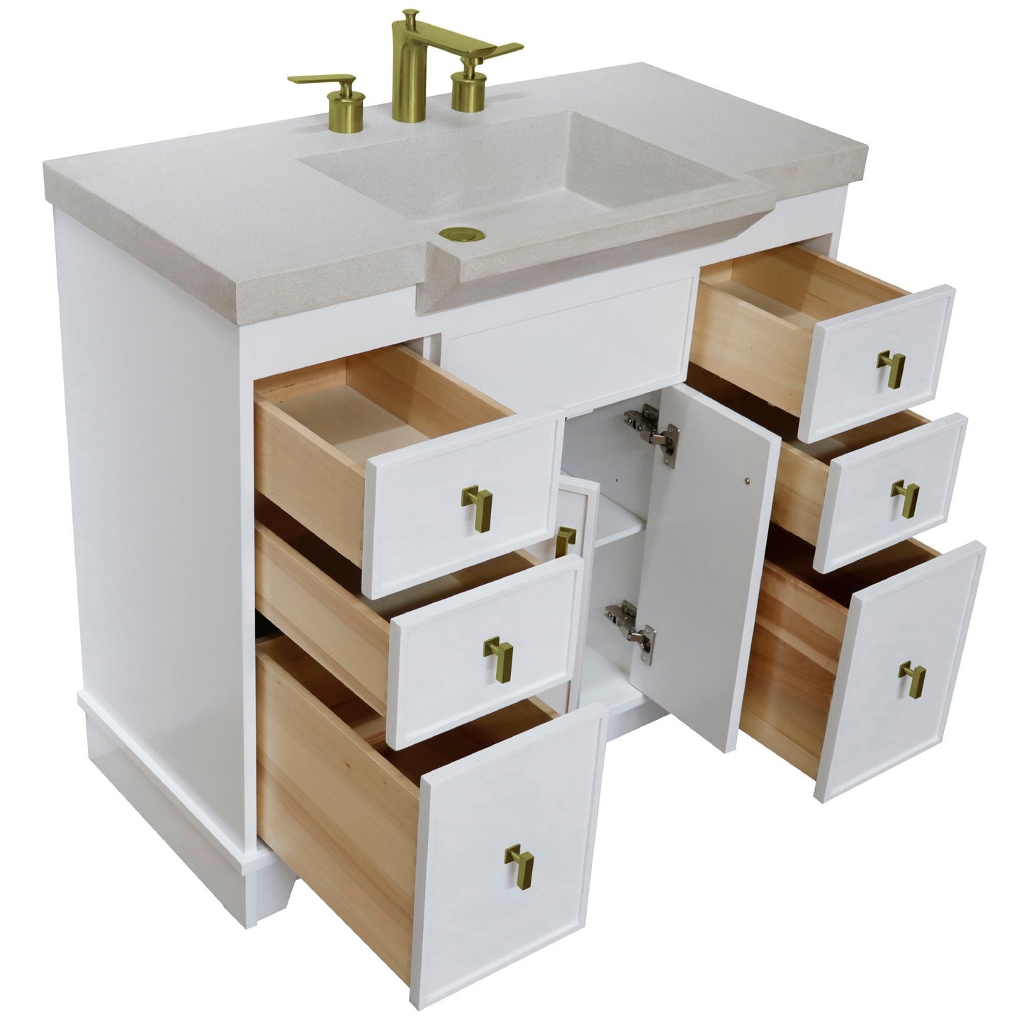 39" Single Sink Vanity White Finish in Sandy White Concrete Top