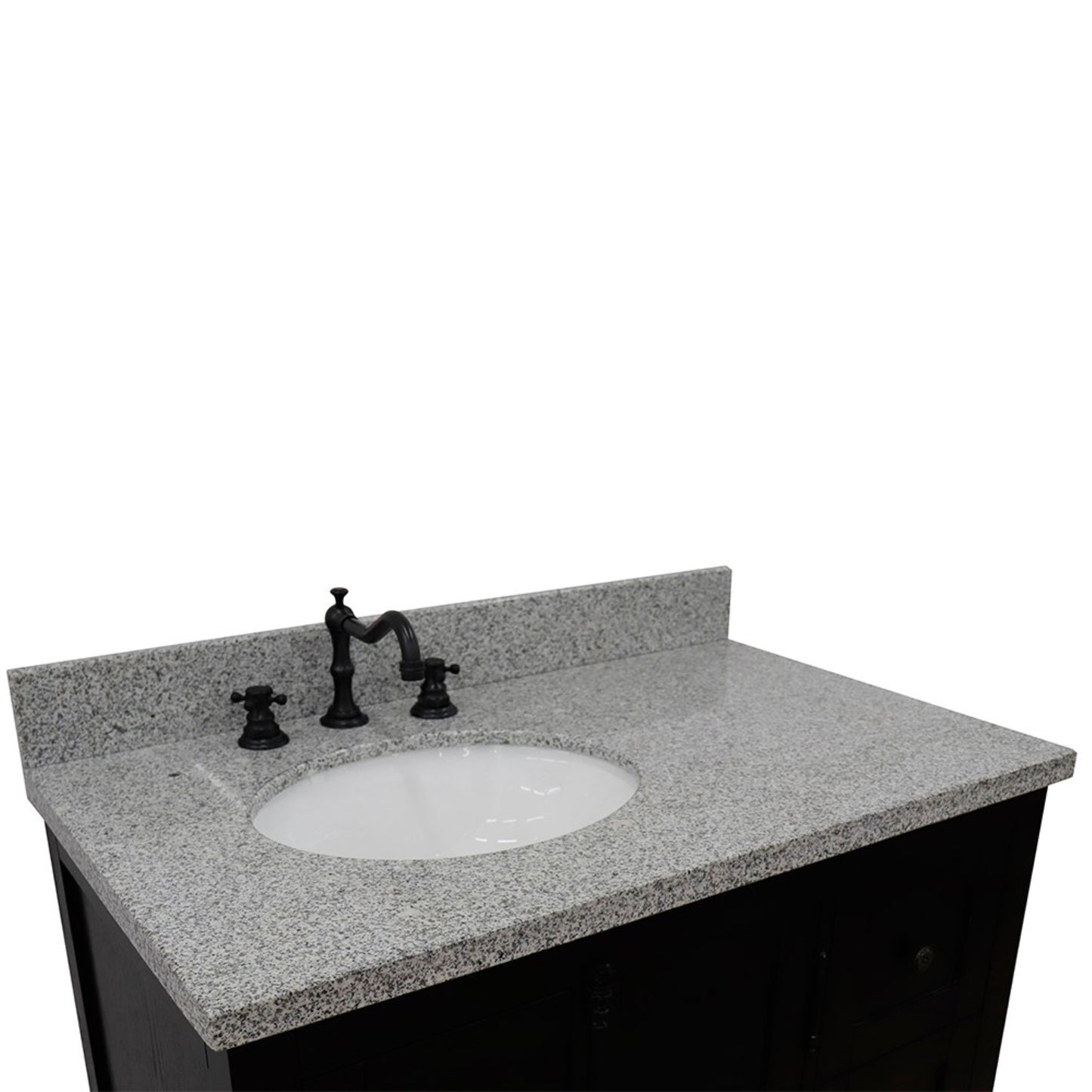 37" Single vanity in Brown Ash finish with Gray granite top and oval sink Left doors/Left sink