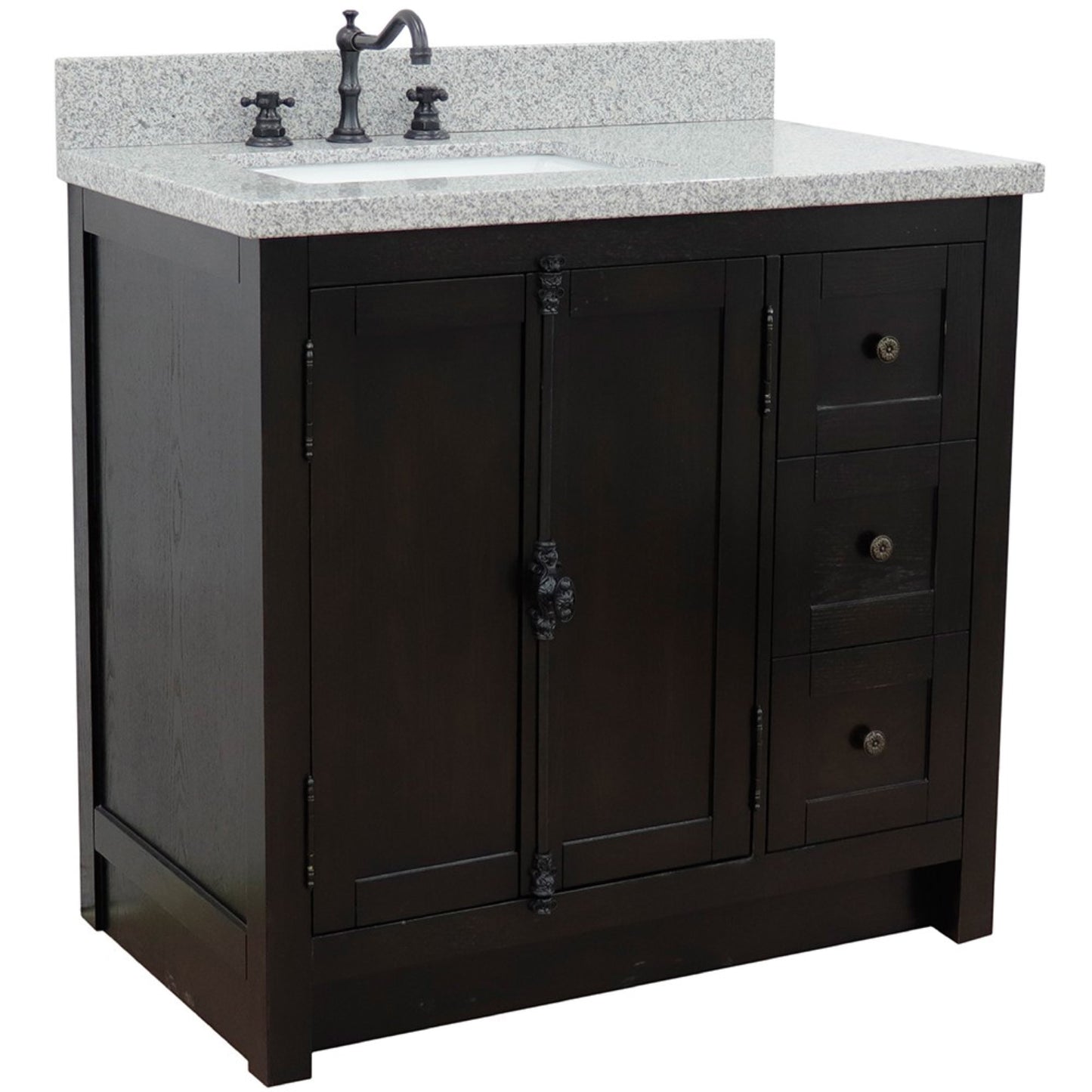 37" Single vanity in Brown Ash finish with Gray granite top and rectangle sink Left doors/Left sink