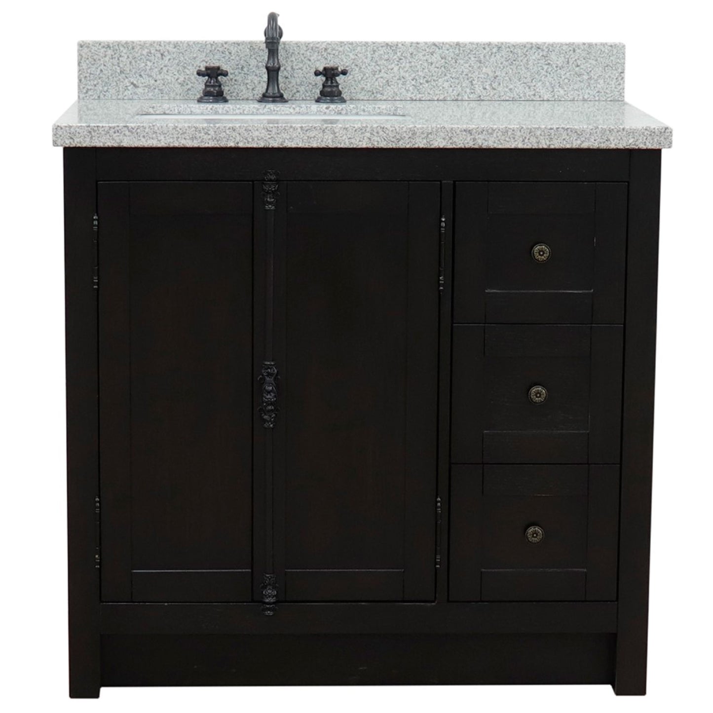 37" Single vanity in Brown Ash finish with Gray granite top and rectangle sink Left doors/Left sink