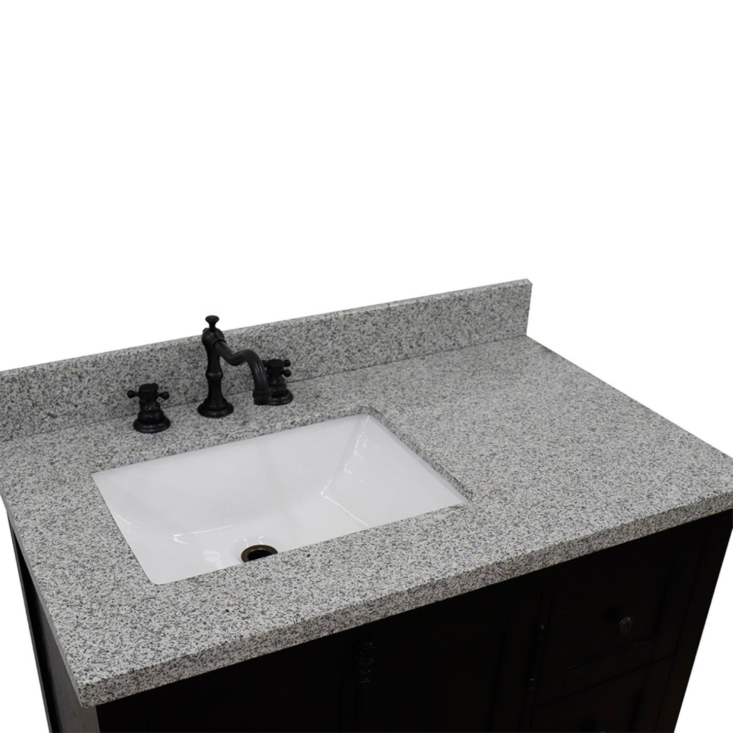 37" Single vanity in Brown Ash finish with Gray granite top and rectangle sink Left doors/Left sink
