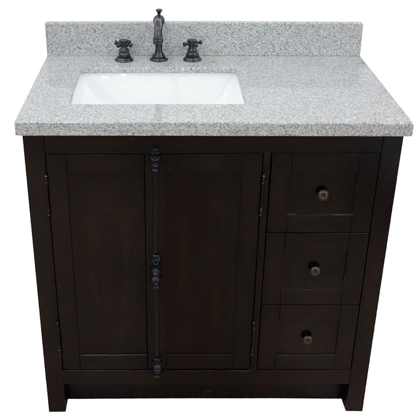 37" Single vanity in Brown Ash finish with Gray granite top and rectangle sink Left doors/Left sink
