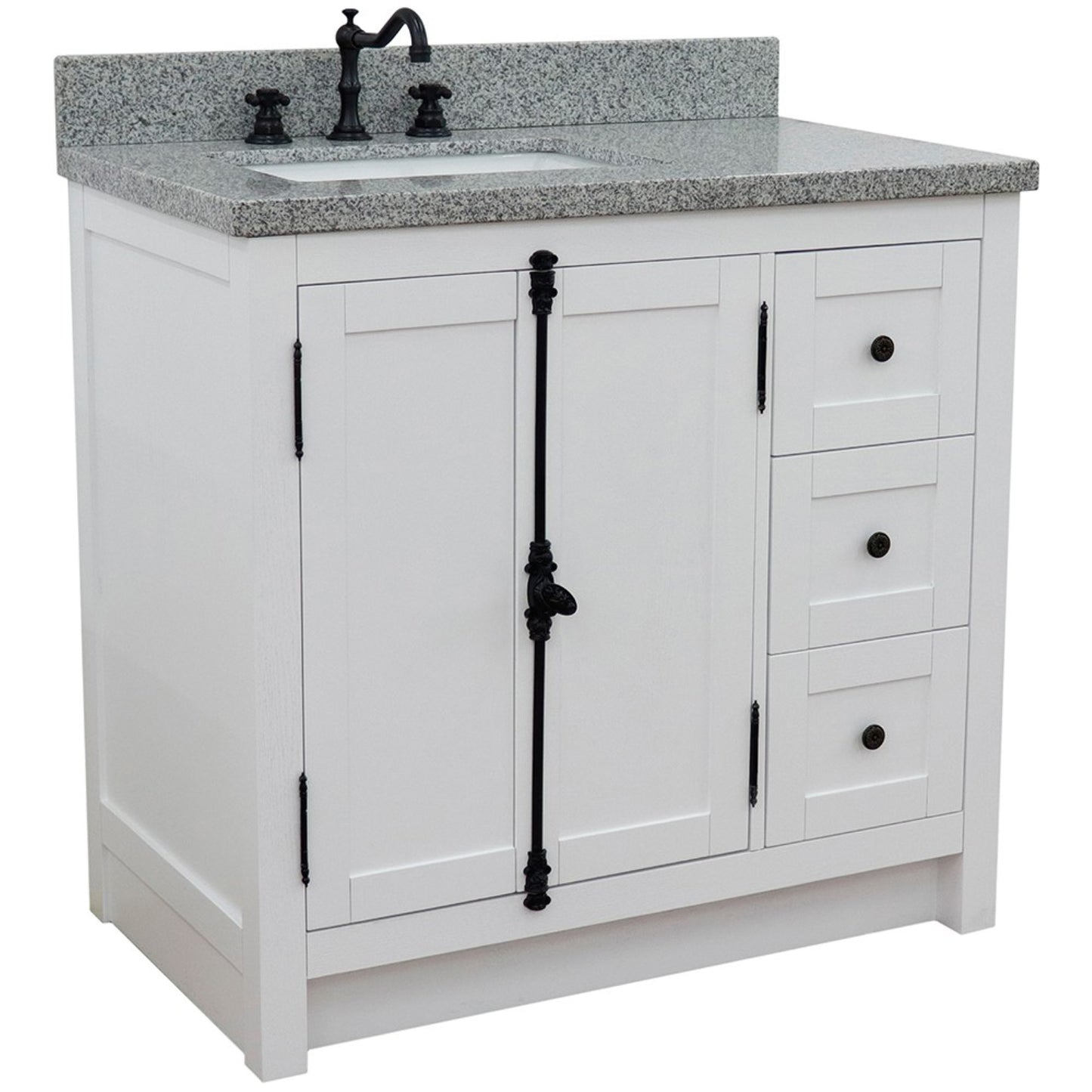 37" Single vanity in Glacier Ash finish with Gray granite top and rectangle sink Left doors/Left sink