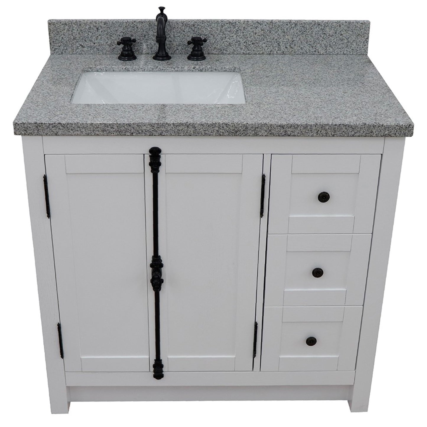 37" Single vanity in Glacier Ash finish with Gray granite top and rectangle sink Left doors/Left sink