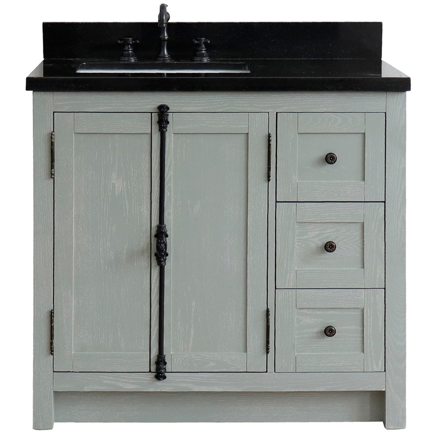 37" Single vanity in Gray Ash finish with Black galaxy top and rectangle sink Left doors/Left sink
