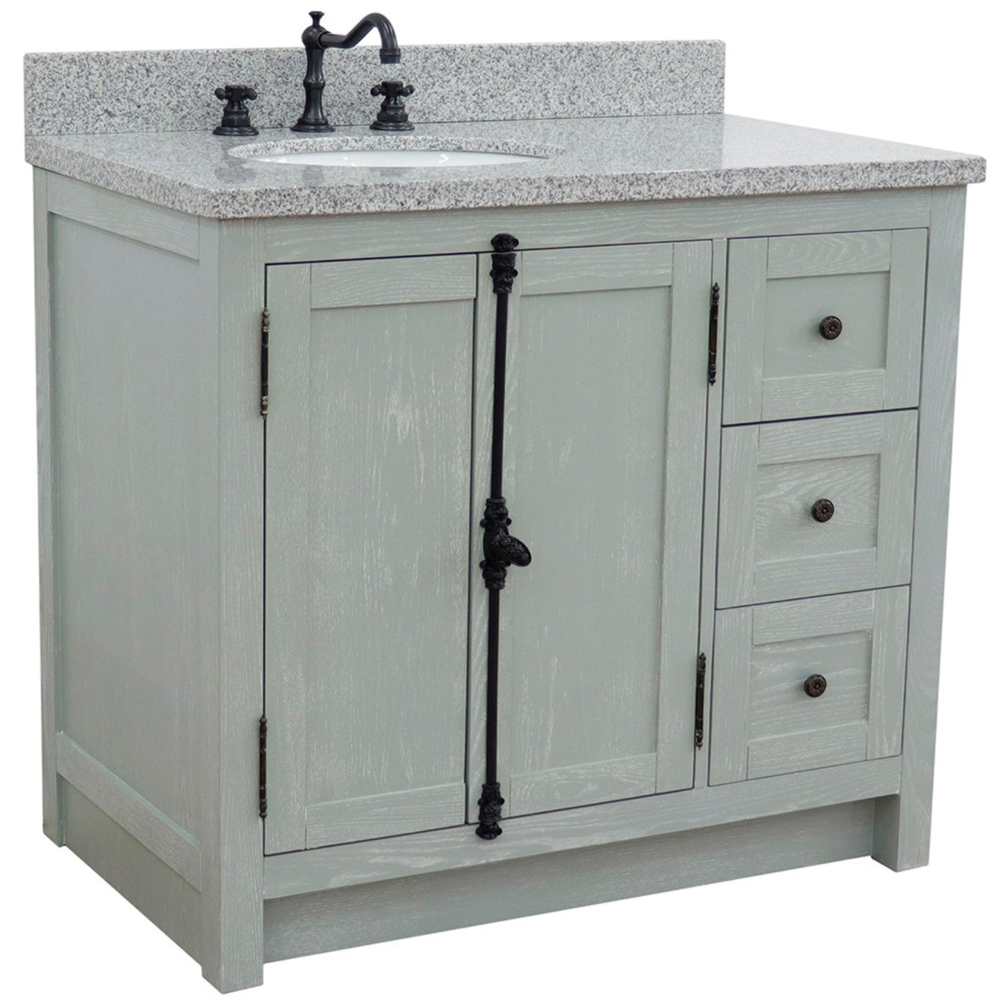 37" Single vanity in Gray Ash finish with Gray granite top and oval sink Left doors/Left sink
