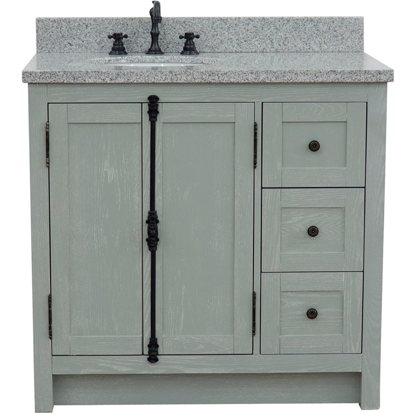 37" Single vanity in Gray Ash finish with Gray granite top and oval sink Left doors/Left sink