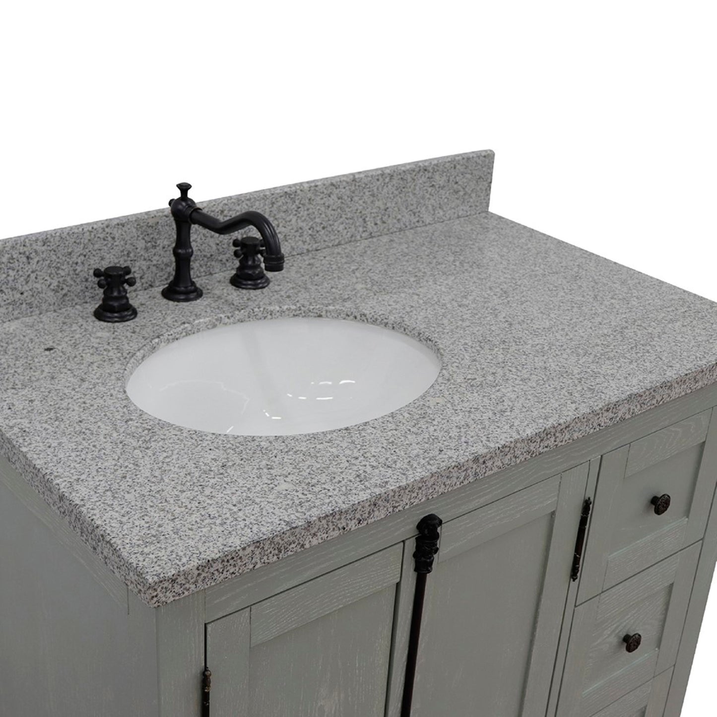 37" Single vanity in Gray Ash finish with Gray granite top and oval sink Left doors/Left sink