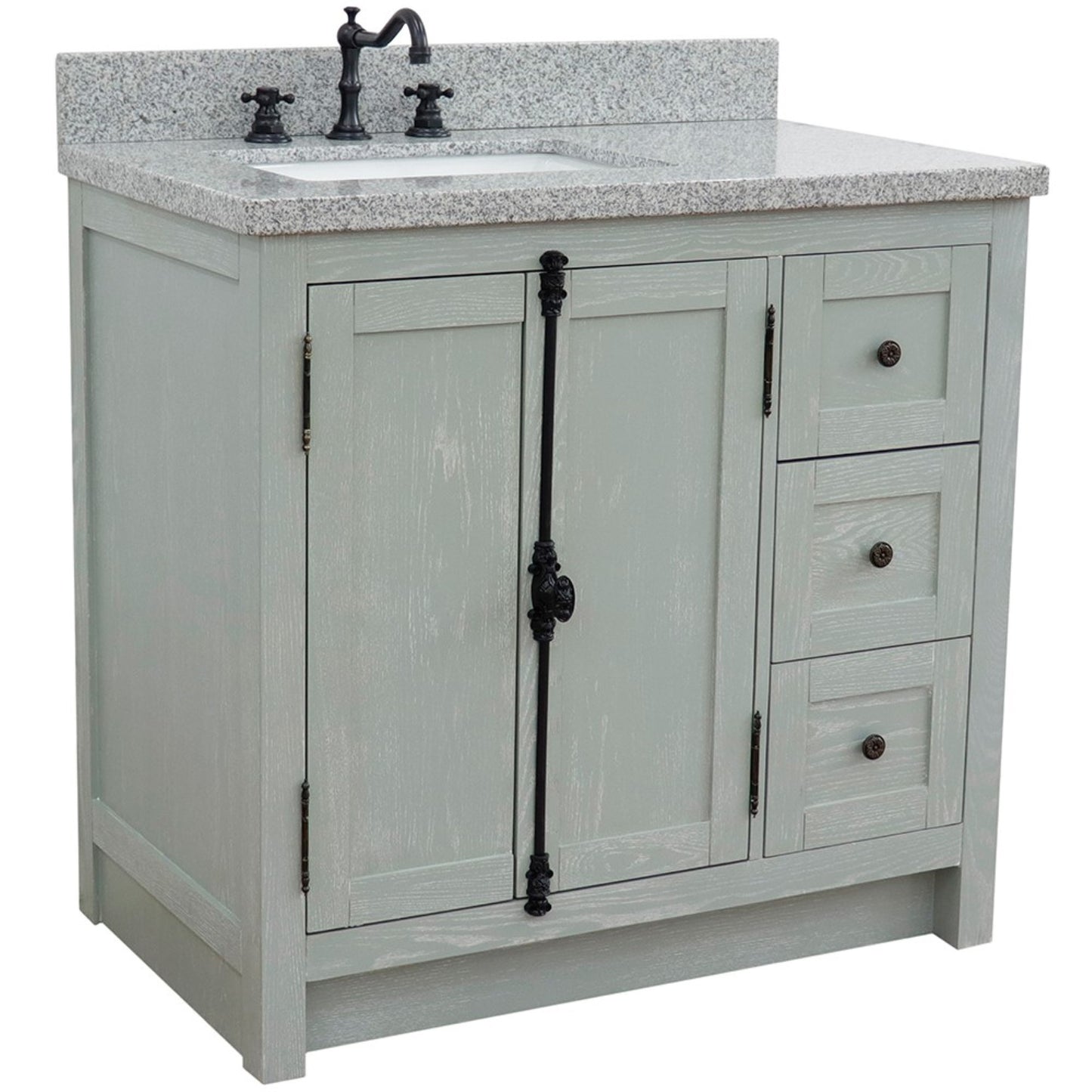 37" Single vanity in Gray Ash finish with Gray granite top and rectangle sink Left doors/Left sink