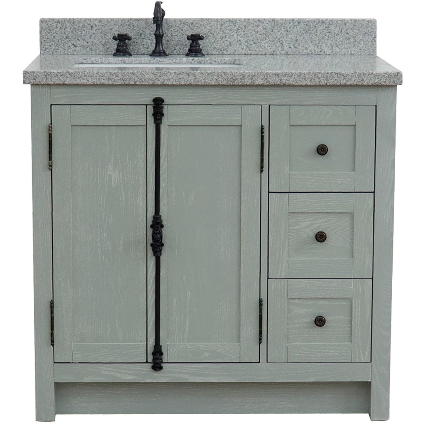 37" Single vanity in Gray Ash finish with Gray granite top and rectangle sink Left doors/Left sink