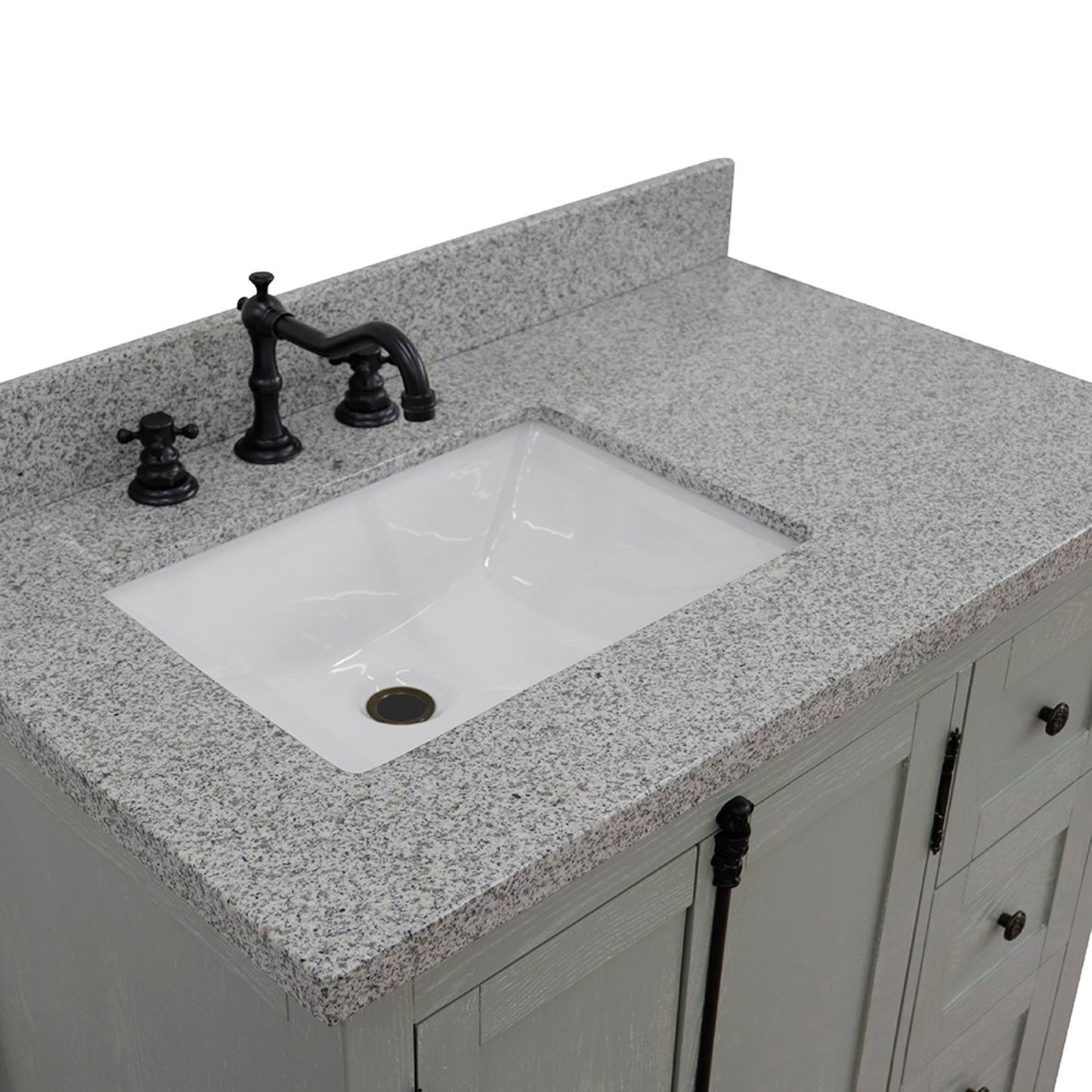 37" Single vanity in Gray Ash finish with Gray granite top and rectangle sink Left doors/Left sink