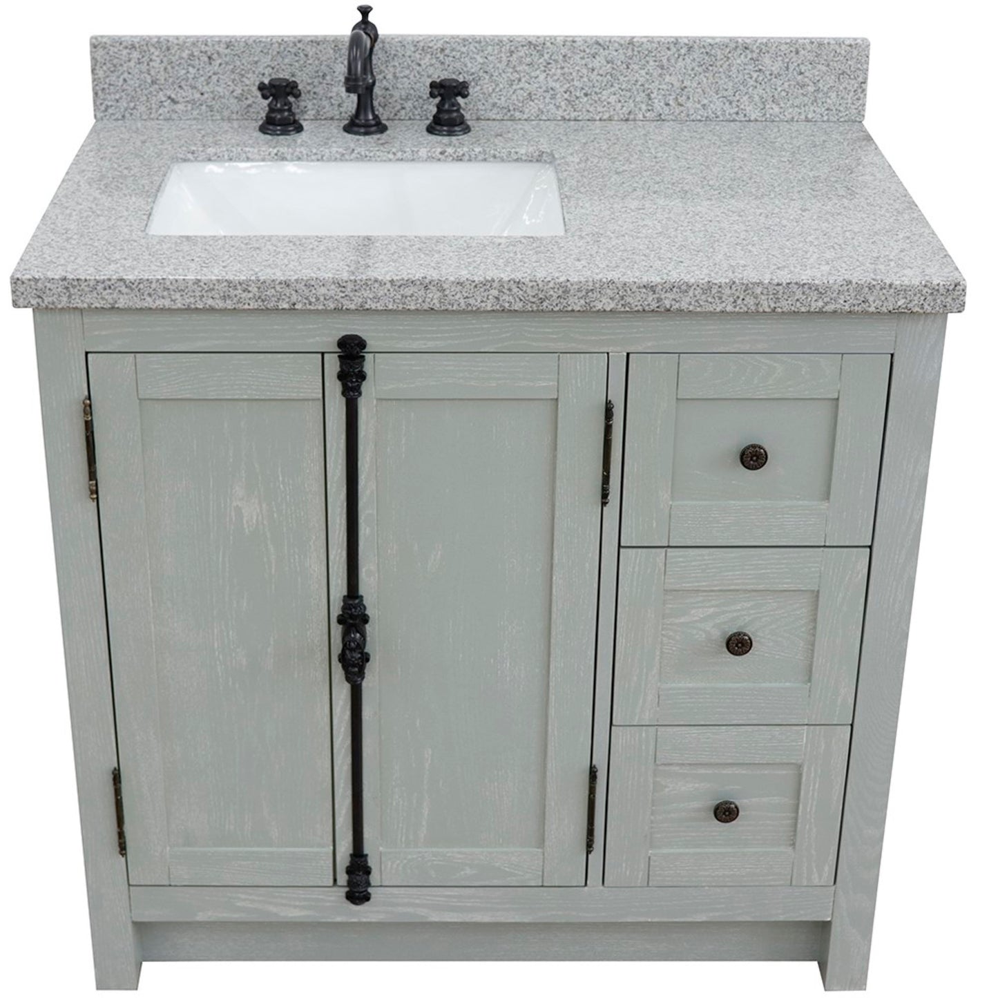 37" Single vanity in Gray Ash finish with Gray granite top and rectangle sink Left doors/Left sink