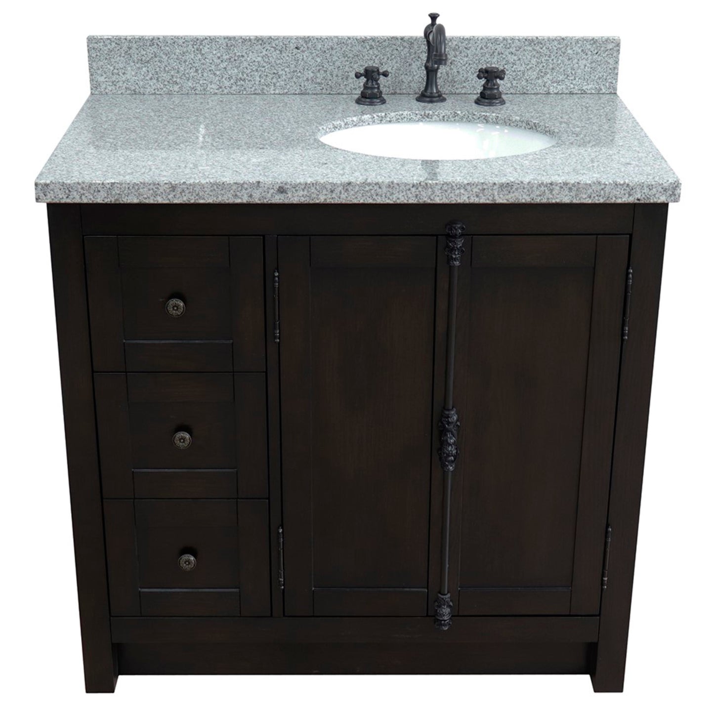 37" Single vanity in Brown Ash finish with Gray granite top and oval sink Right doors/Right sink