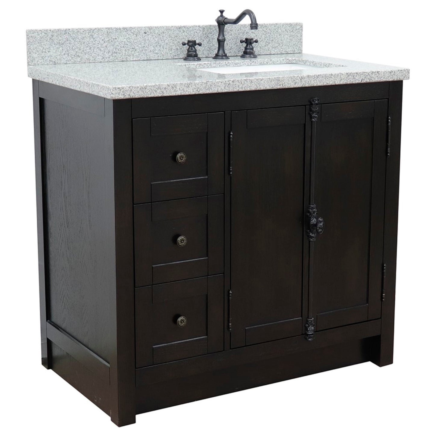 37" Single vanity in Brown Ash finish with Gray granite top and rectangle sink Right doors/Right sink