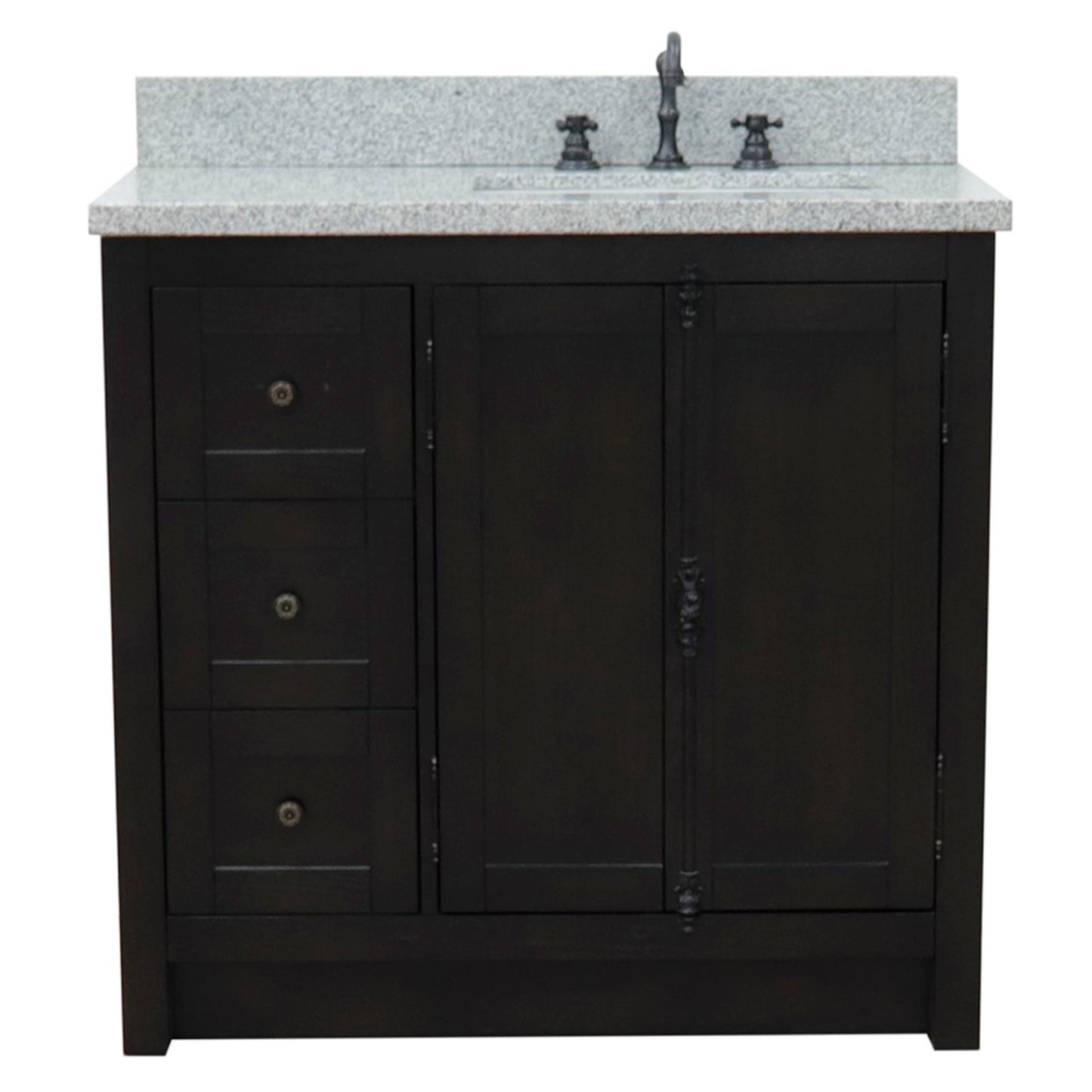 37" Single vanity in Brown Ash finish with Gray granite top and rectangle sink Right doors/Right sink