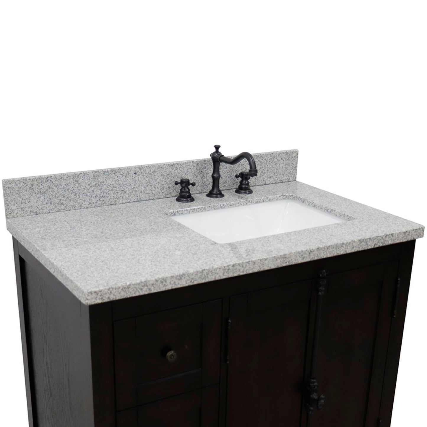 37" Single vanity in Brown Ash finish with Gray granite top and rectangle sink Right doors/Right sink