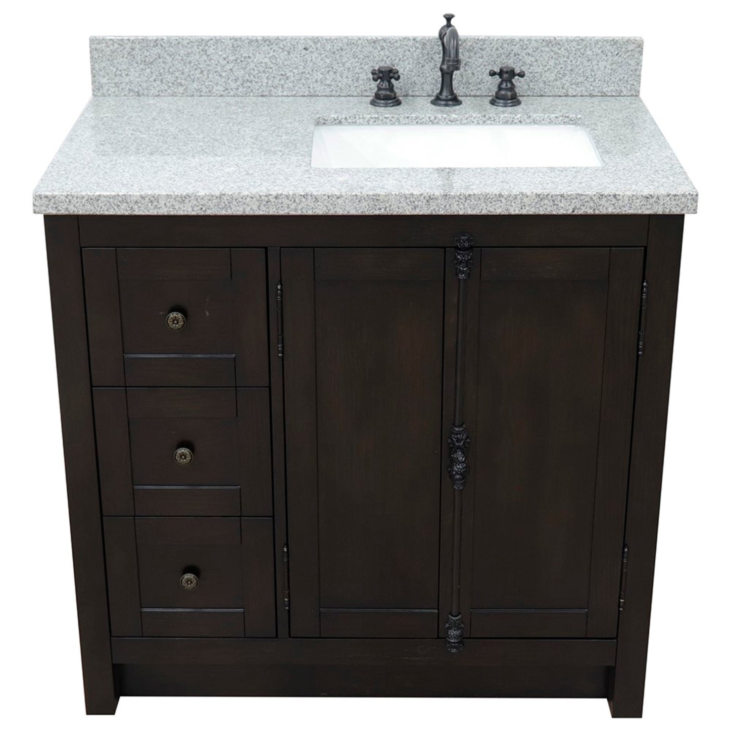 37" Single vanity in Brown Ash finish with Gray granite top and rectangle sink Right doors/Right sink