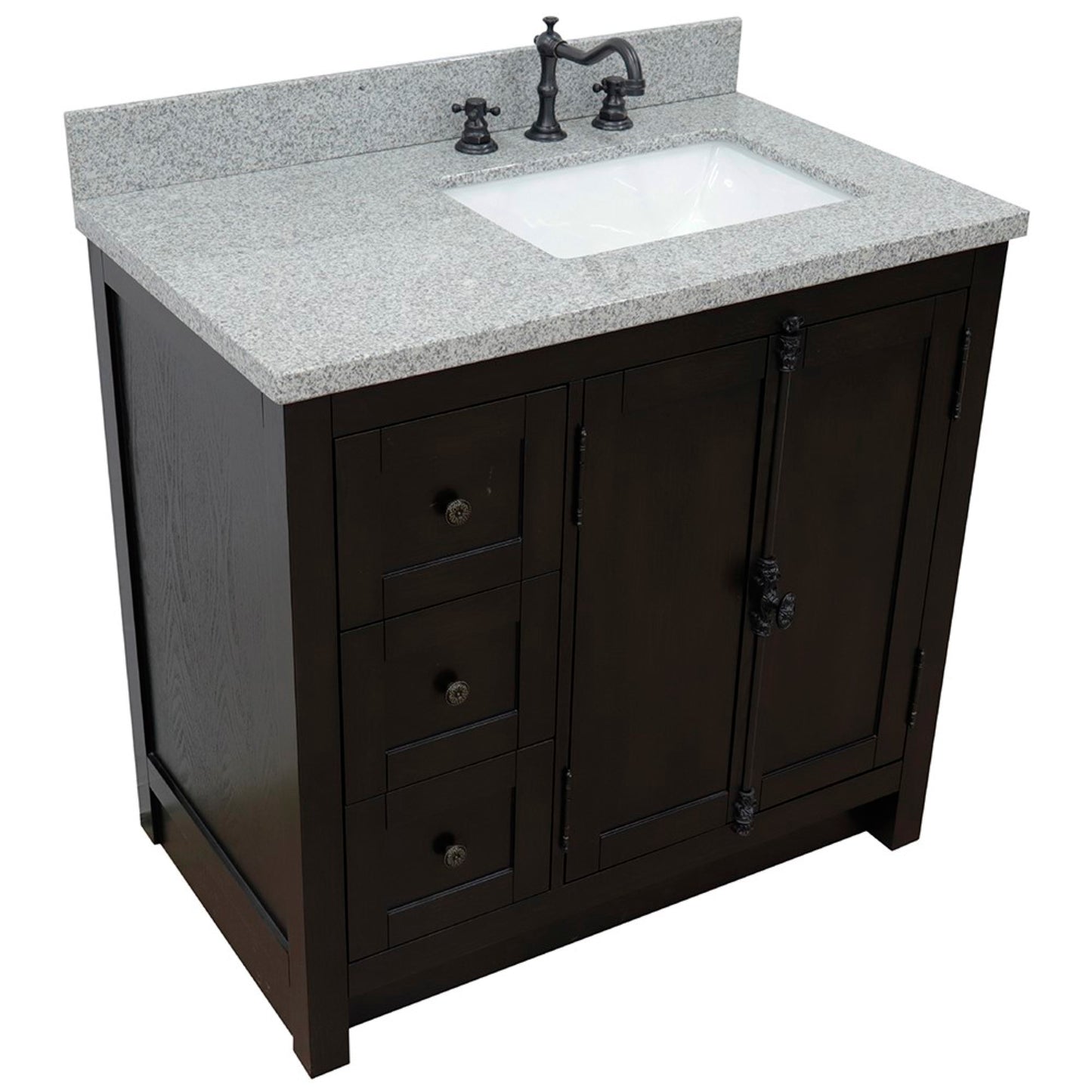 37" Single vanity in Brown Ash finish with Gray granite top and rectangle sink Right doors/Right sink
