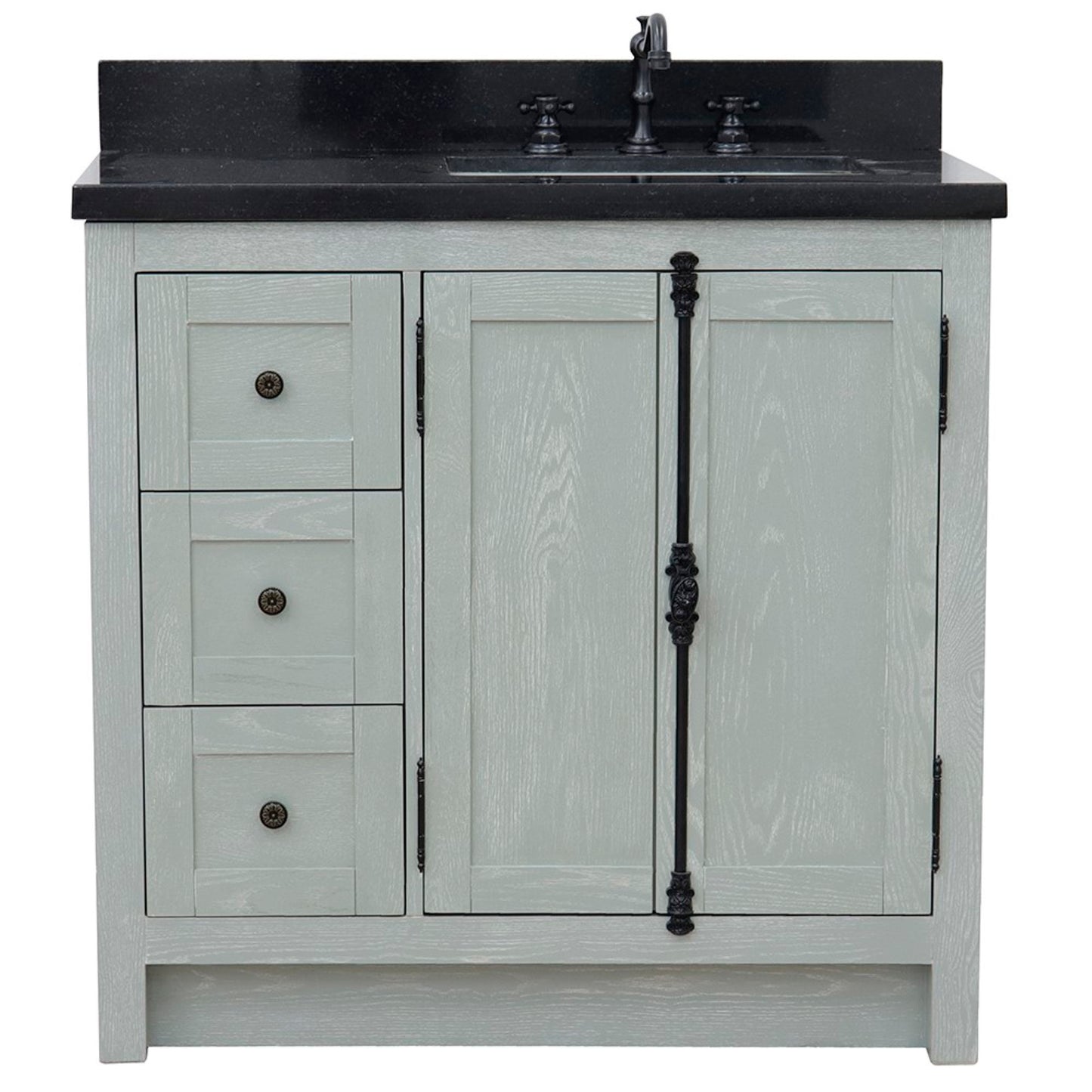 37" Single vanity in Gray Ash finish with Black galaxy top and rectangle sink Right doors/Right sink