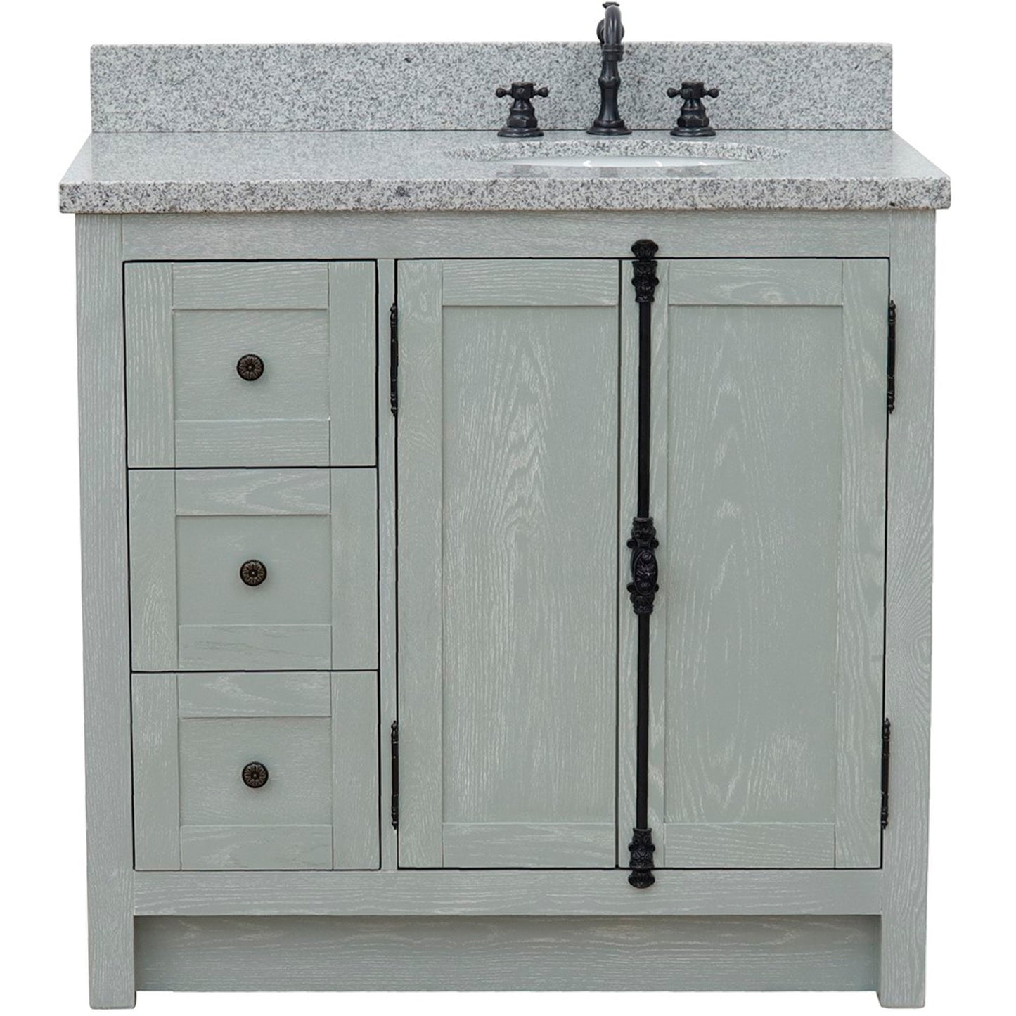 37" Single vanity in Gray Ash finish with Gray granite top and oval sink Right doors/Right sink