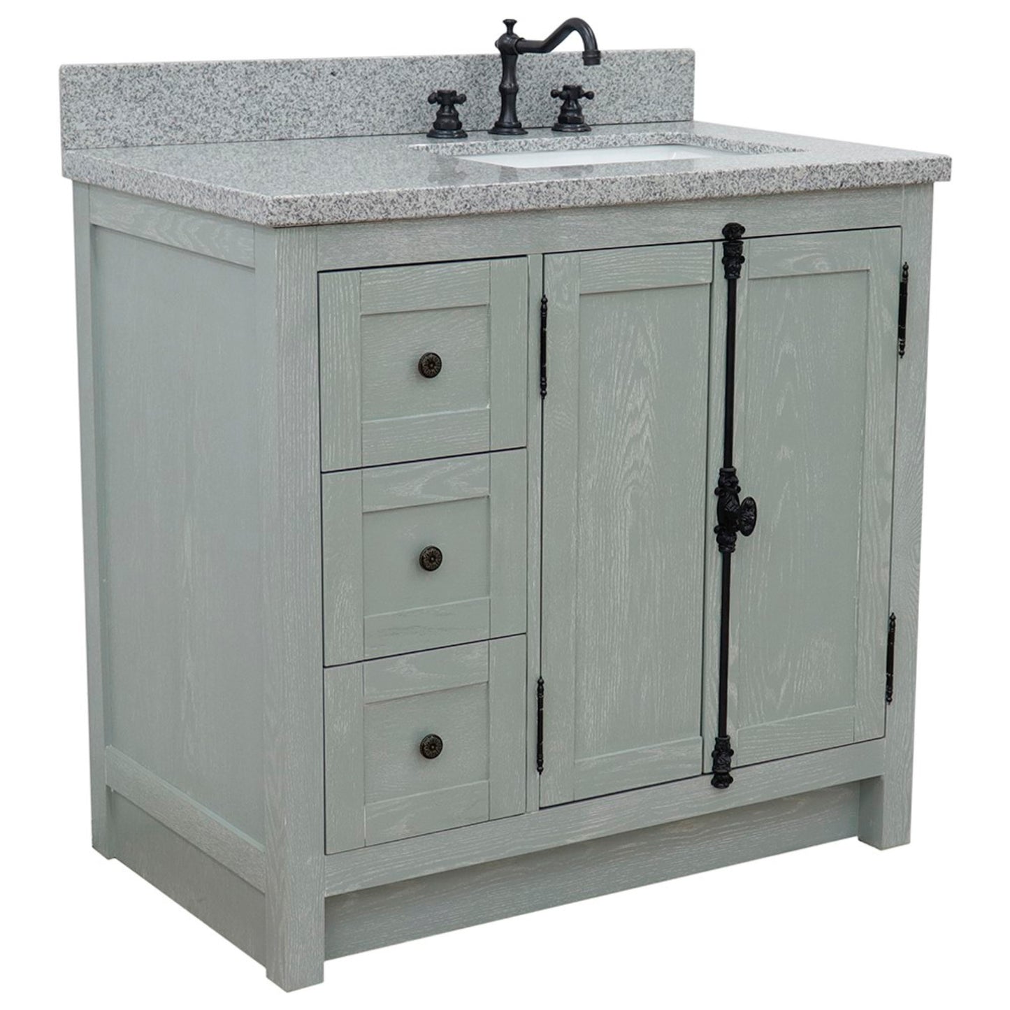 37" Single vanity in Gray Ash finish with Gray granite top and rectangle sink Right doors/Right sink