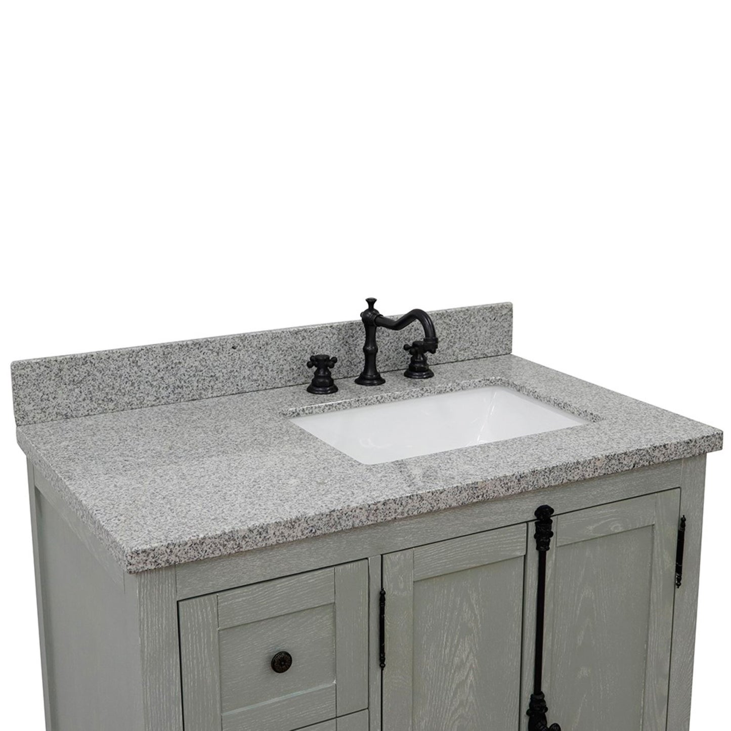 37" Single vanity in Gray Ash finish with Gray granite top and rectangle sink Right doors/Right sink