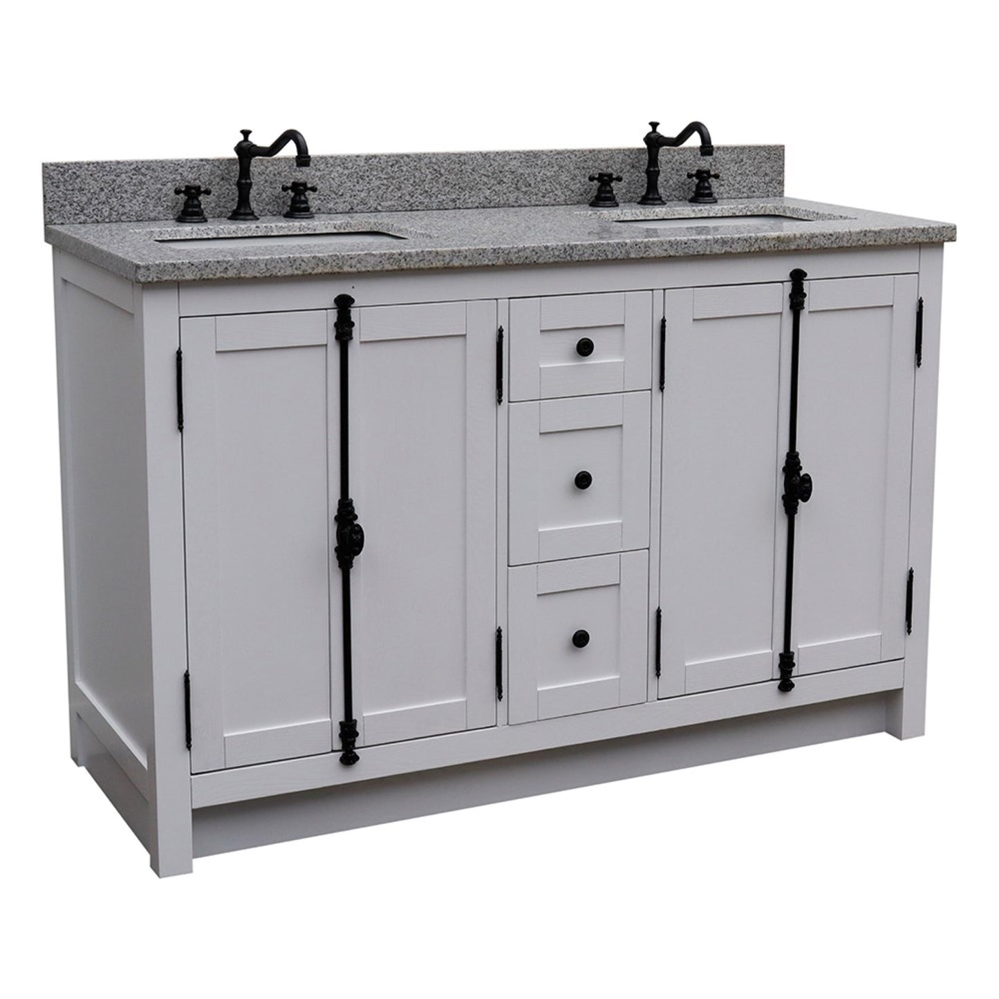 55" Double vanity in Glacier Ash finish with Gray granite top and rectangle sink