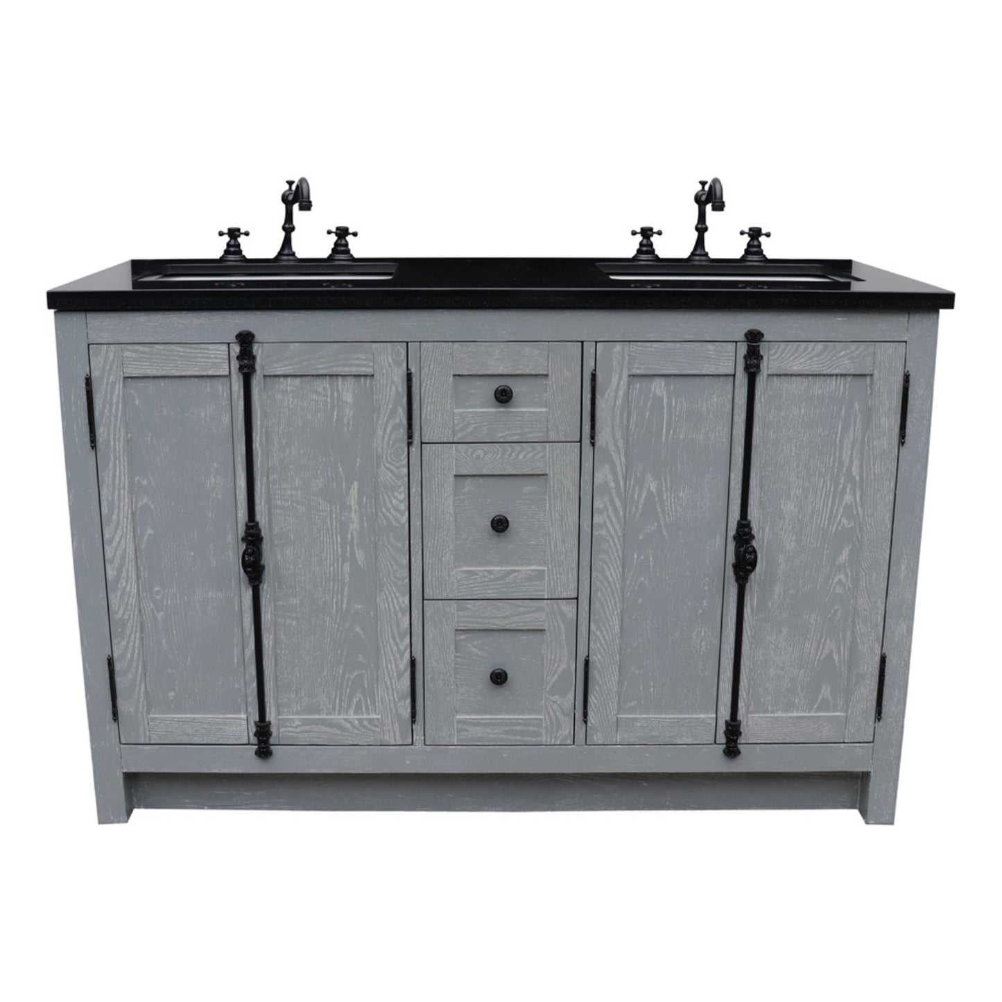 55" Double vanity in Gray Ash finish with Black Galaxy granite top and rectangle sink