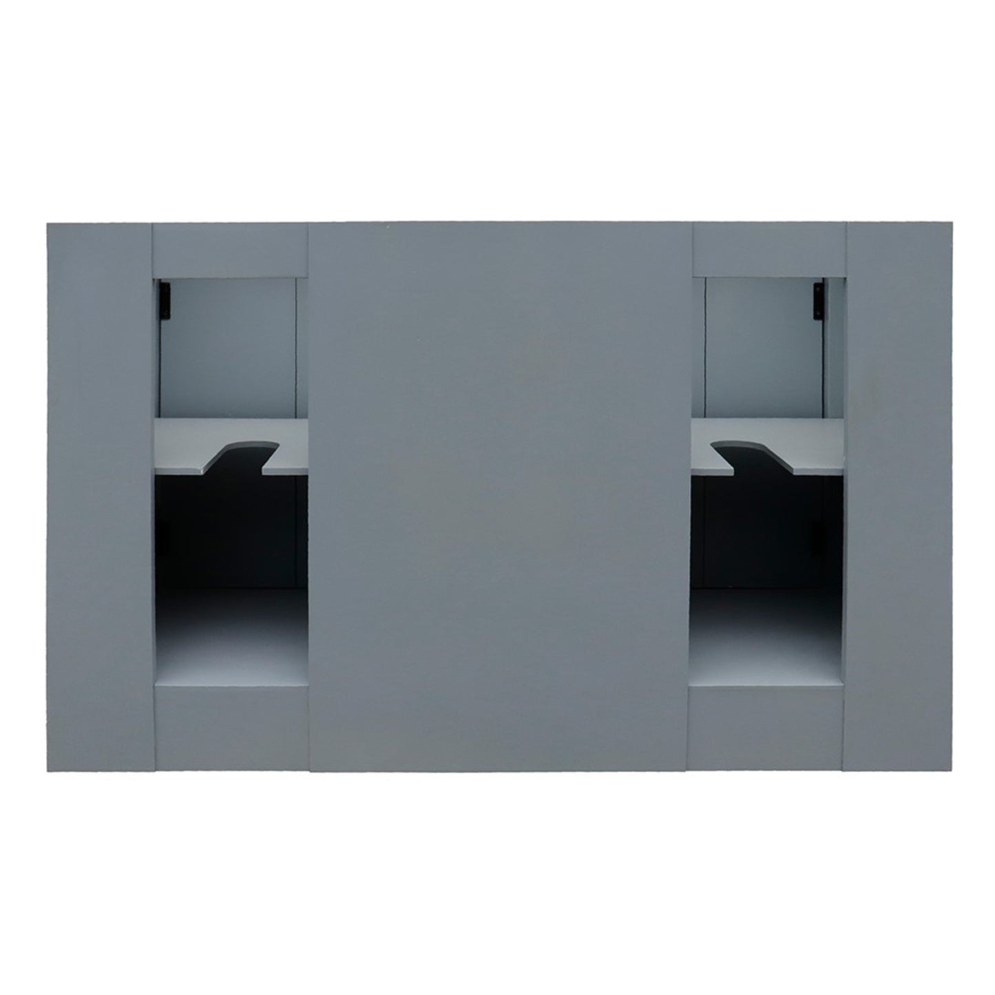 55" Double vanity in Gray Ash finish with Black Galaxy granite top and rectangle sink