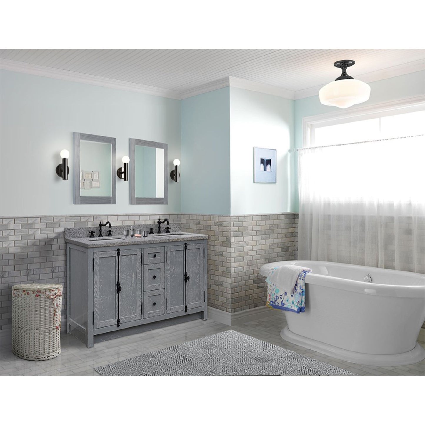 55" Double vanity in Gray Ash finish with Gray granite top and rectangle sink