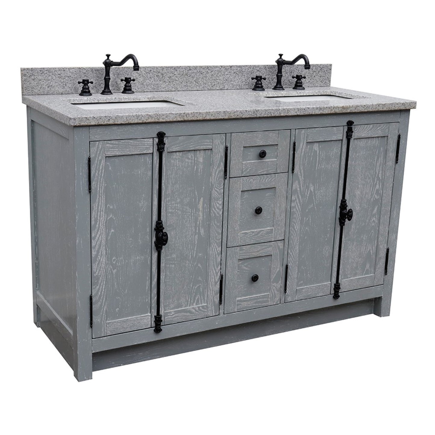 55" Double vanity in Gray Ash finish with Gray granite top and rectangle sink