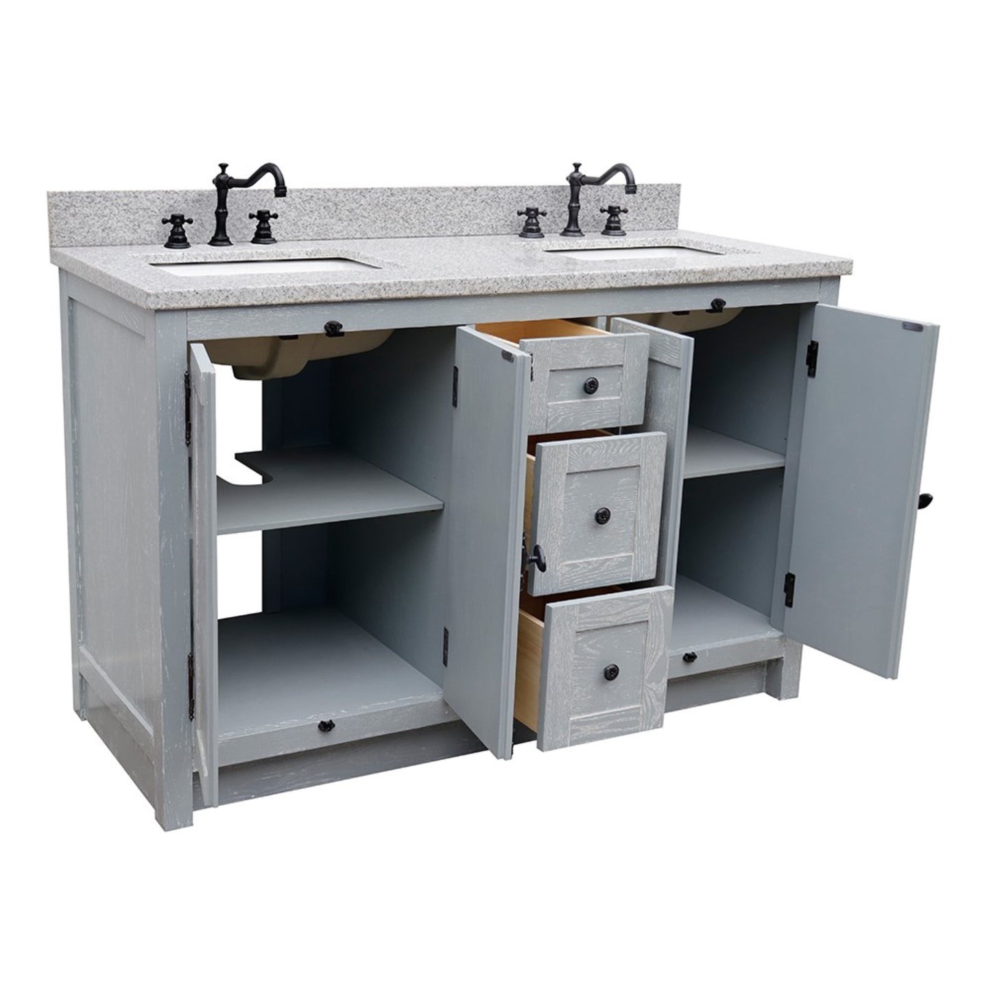 55" Double vanity in Gray Ash finish with Gray granite top and rectangle sink