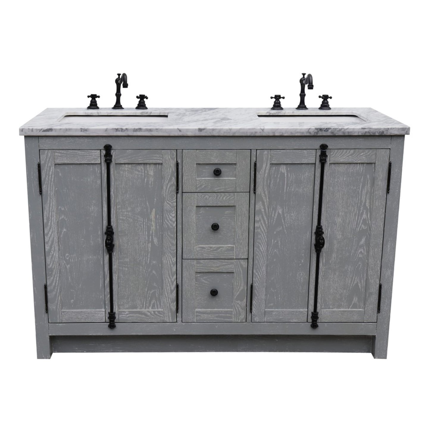 55" Double vanity in Gray Ash finish with White Carrara marble top and rectangle sink