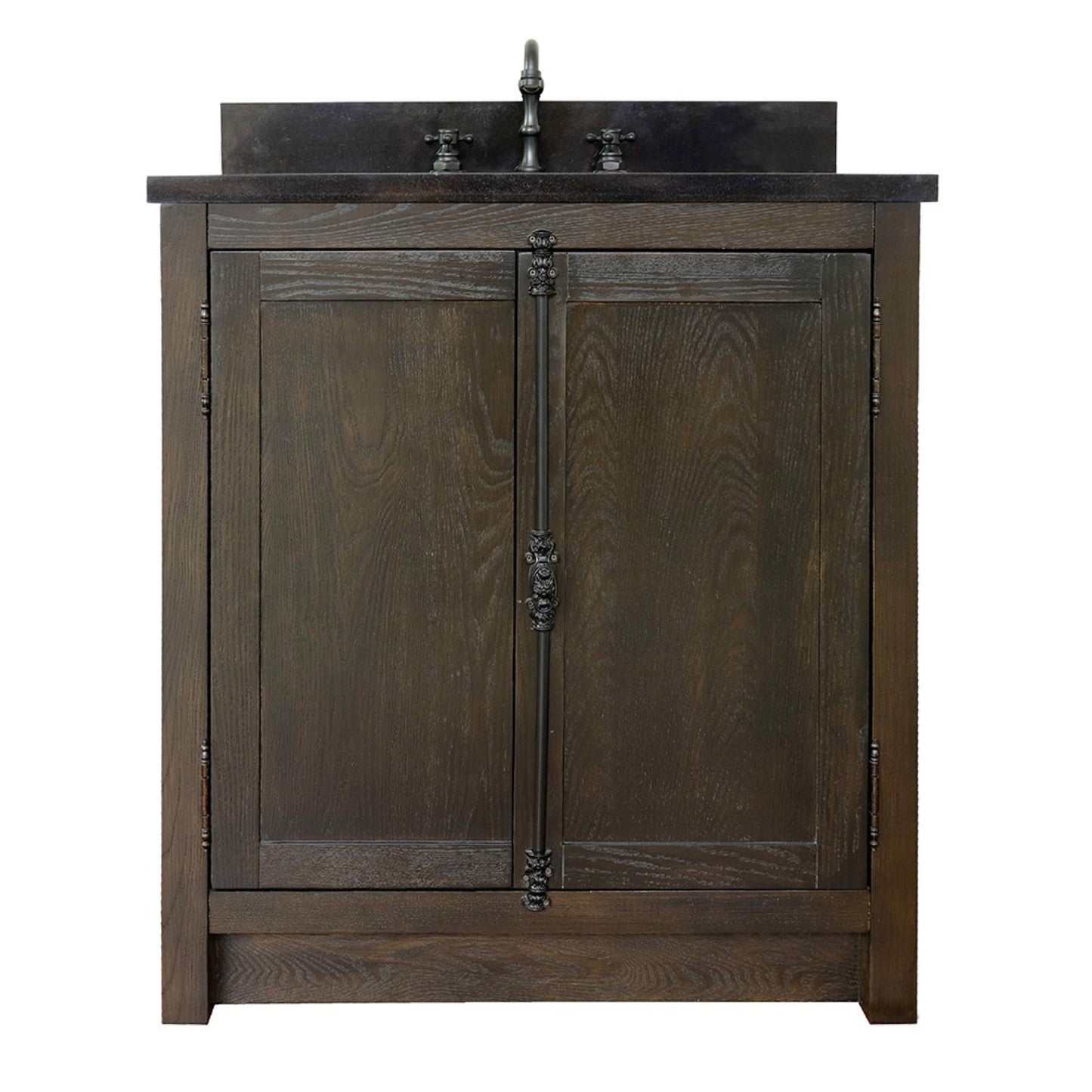 31" Single vanity in Brown Ash finish with Black Galaxy top and oval sink