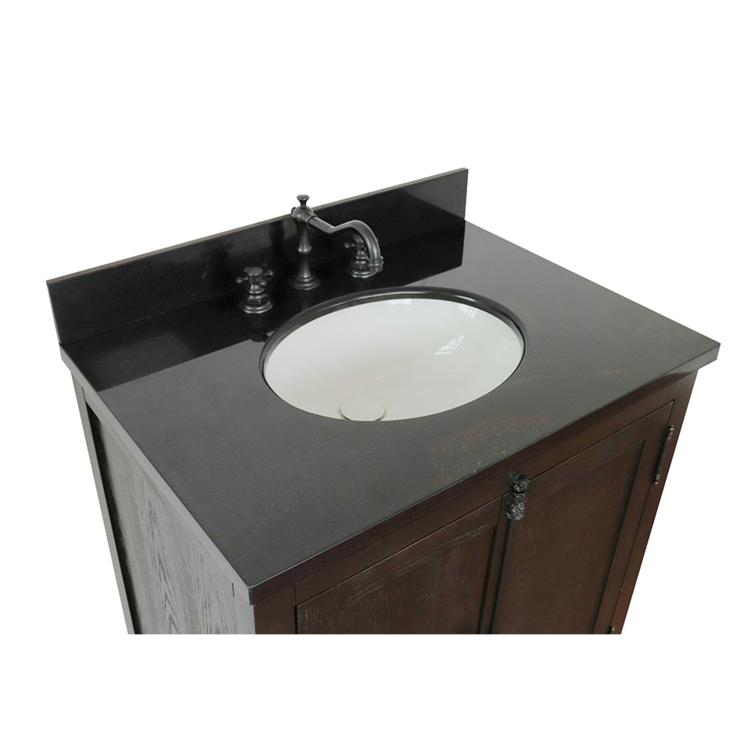 31" Single vanity in Brown Ash finish with Black Galaxy top and oval sink
