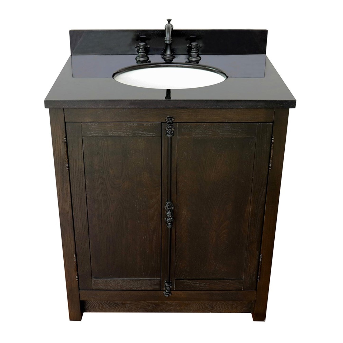 31" Single vanity in Brown Ash finish with Black Galaxy top and oval sink
