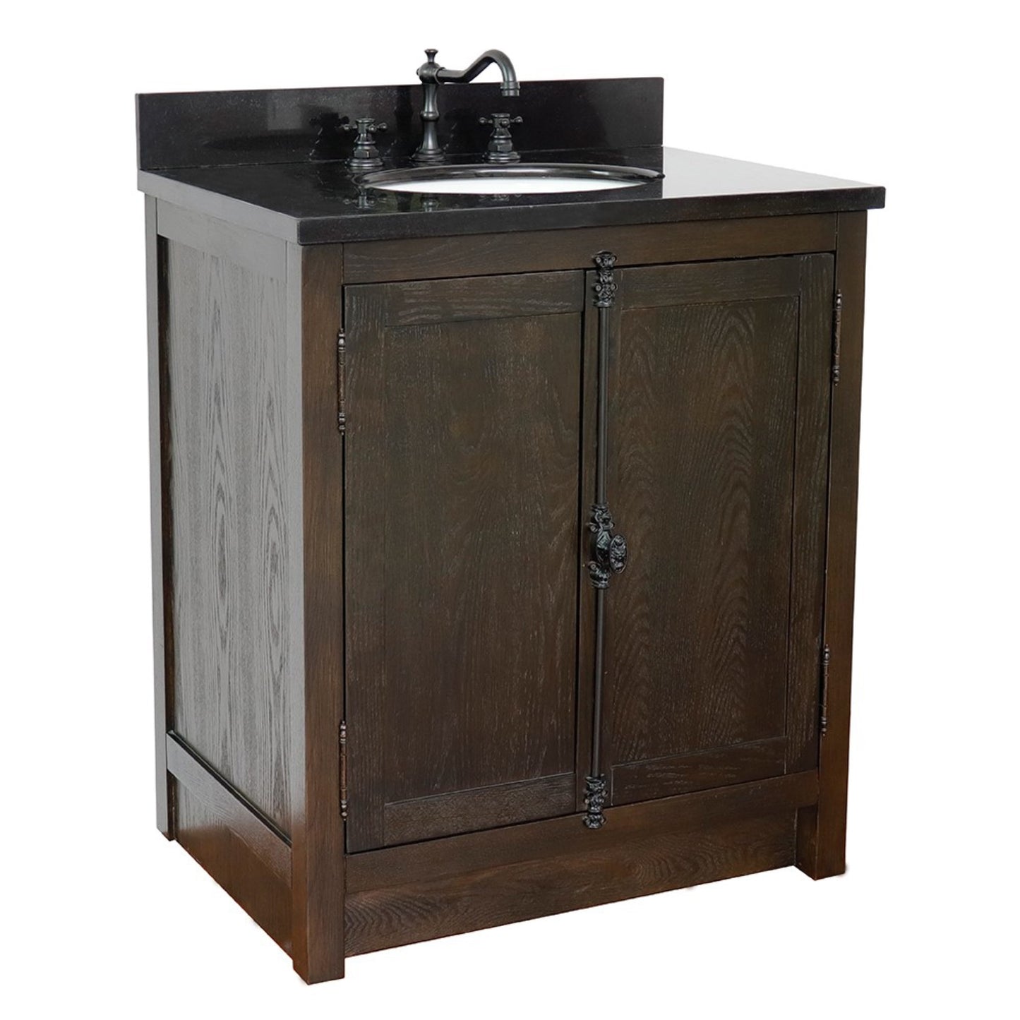 31" Single vanity in Brown Ash finish with Black Galaxy top and oval sink