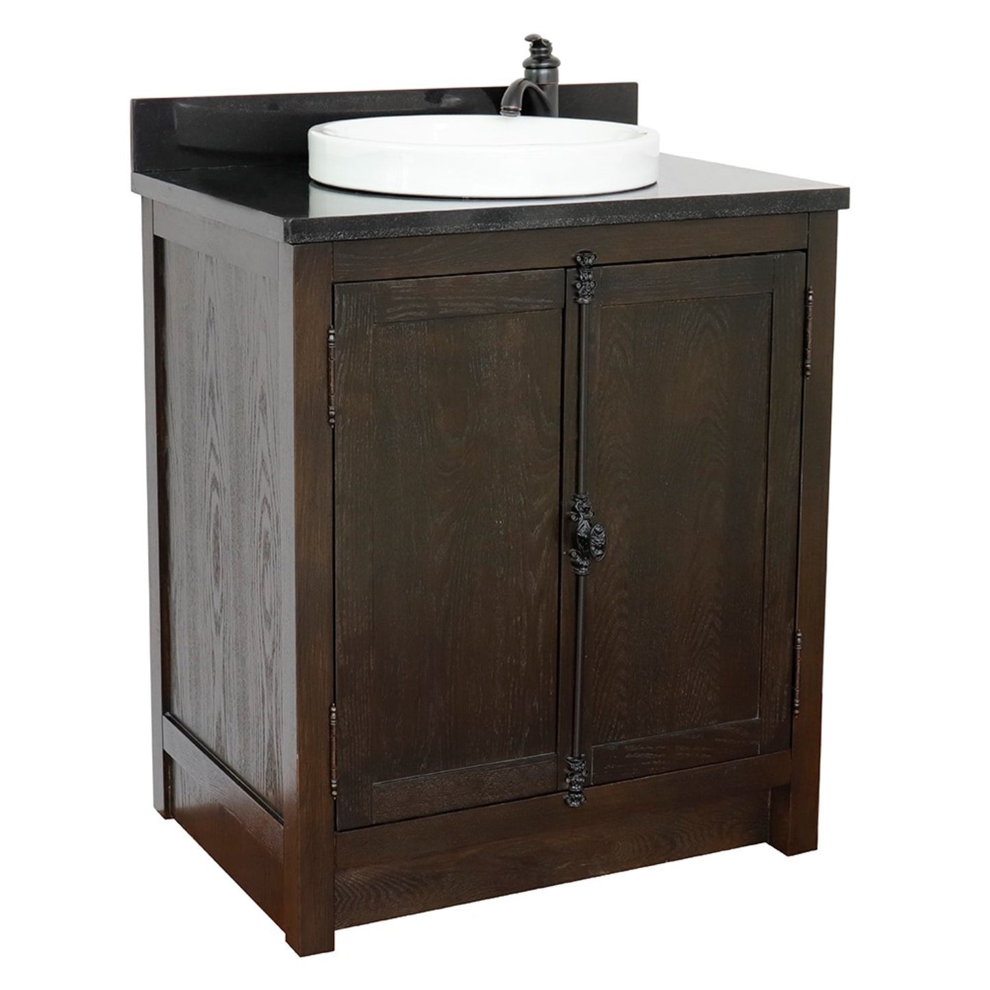 31" Single vanity in Brown Ash finish with Black Galaxy top and round sink