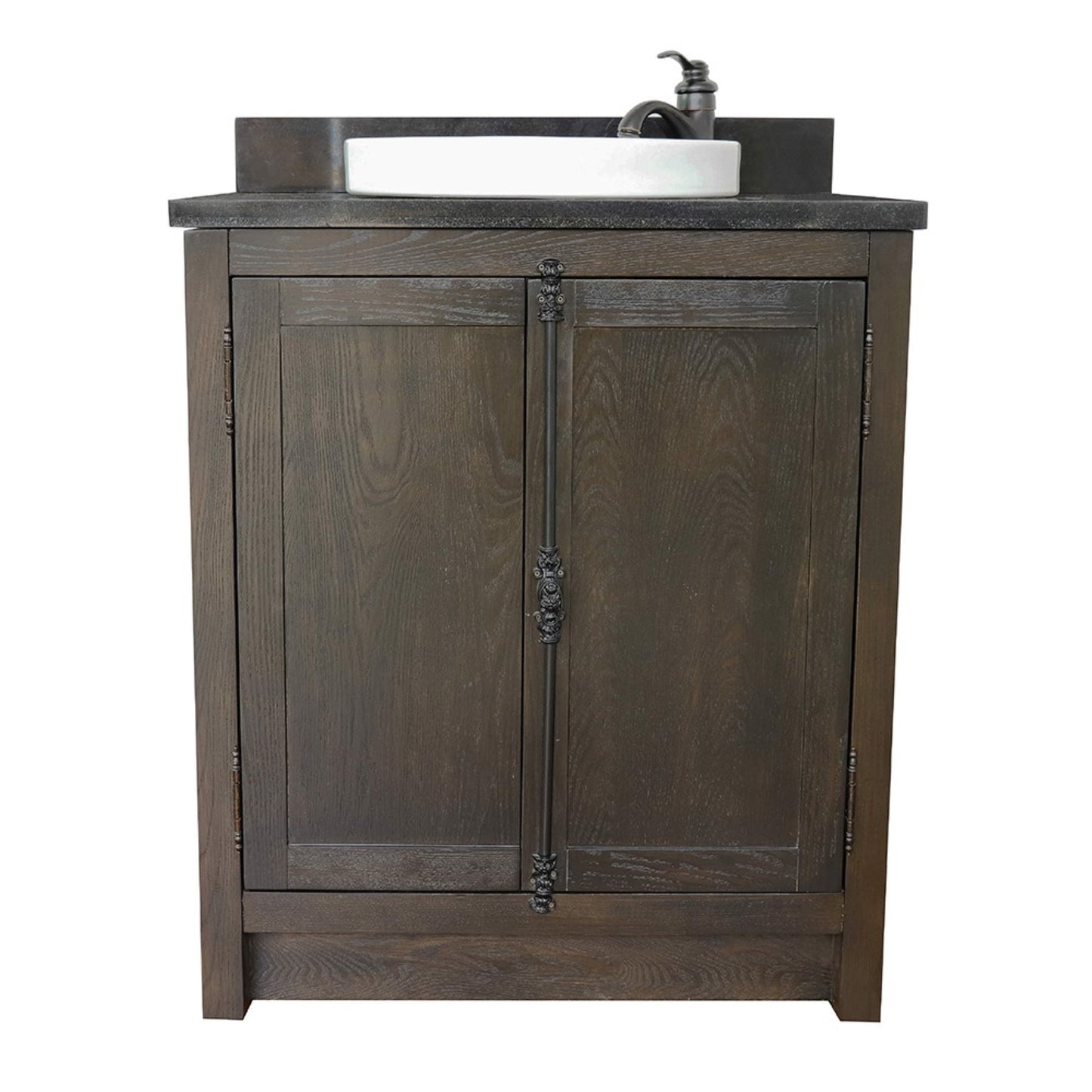 31" Single vanity in Brown Ash finish with Black Galaxy top and round sink