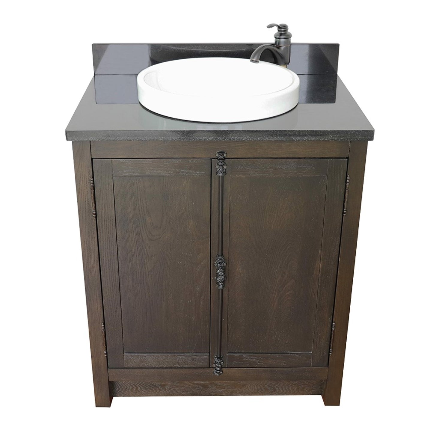 31" Single vanity in Brown Ash finish with Black Galaxy top and round sink