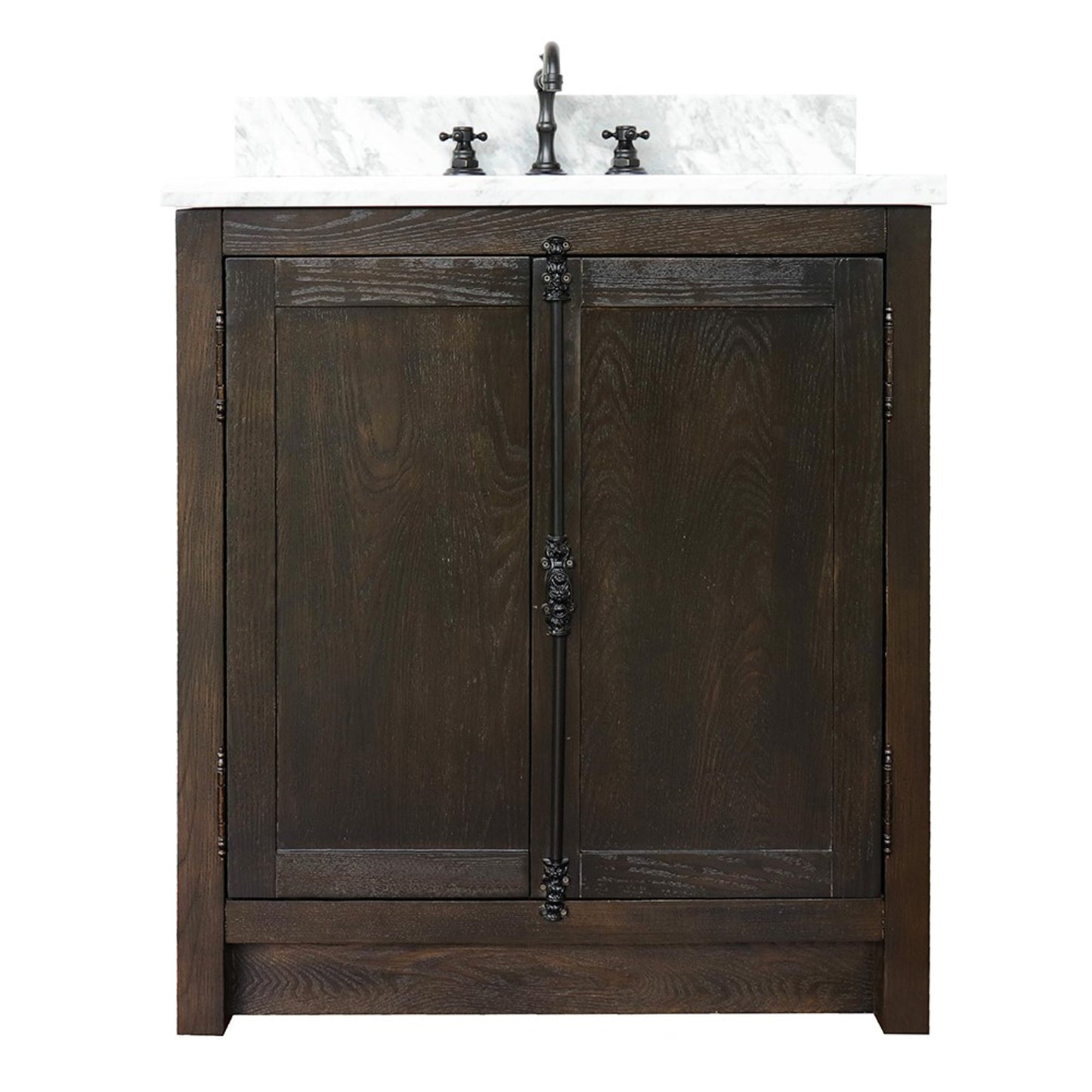 31" Single vanity in Brown Ash finish with White Carrara top and oval sink