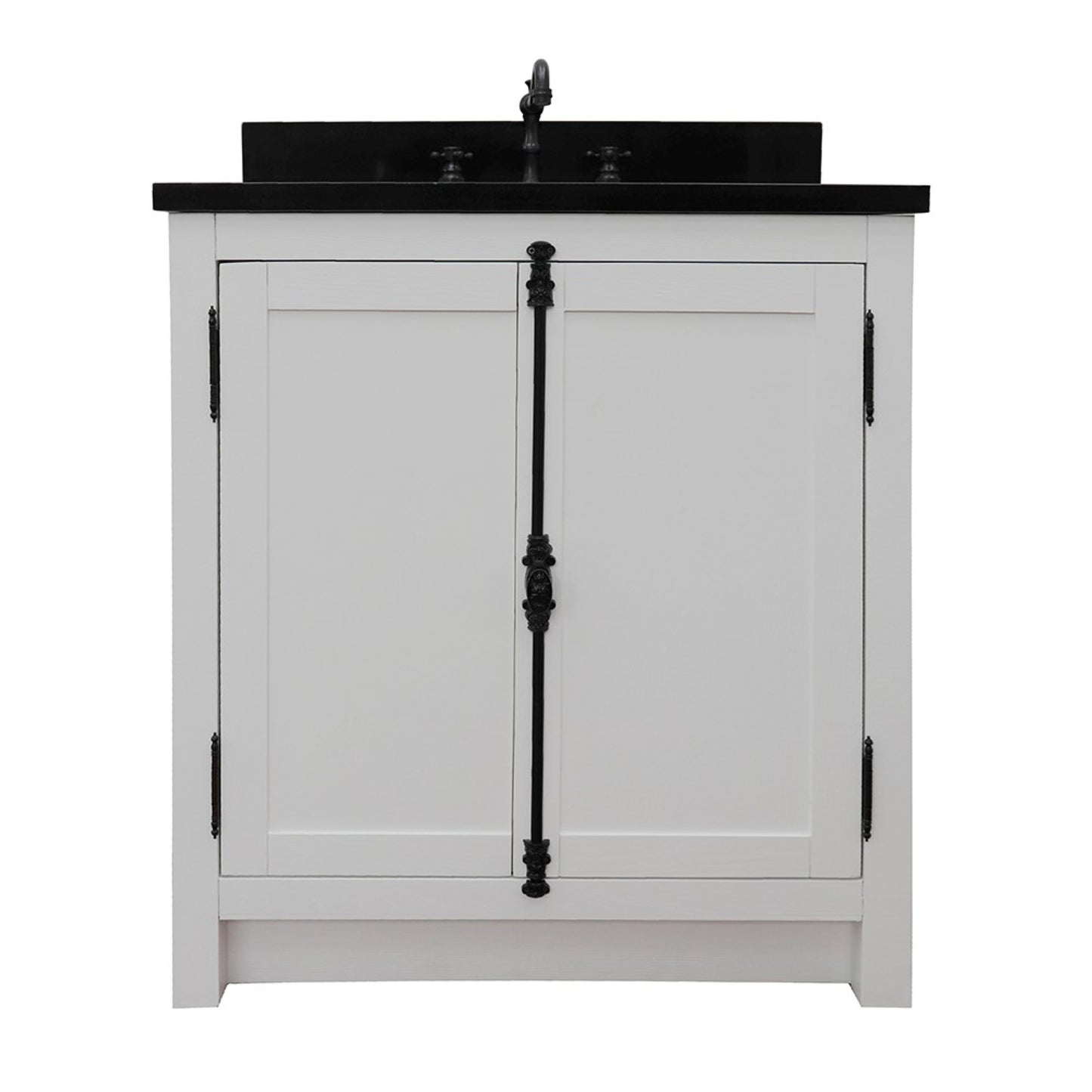 31" Single vanity in Glacier Ash finish with Black Galaxy top and oval sink